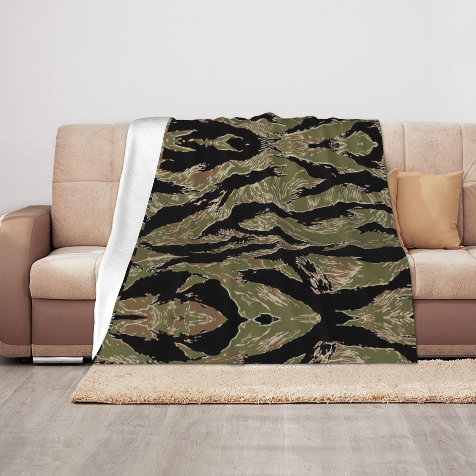 Couverture douce motif rayures de tigre camouflage 127x101 cm