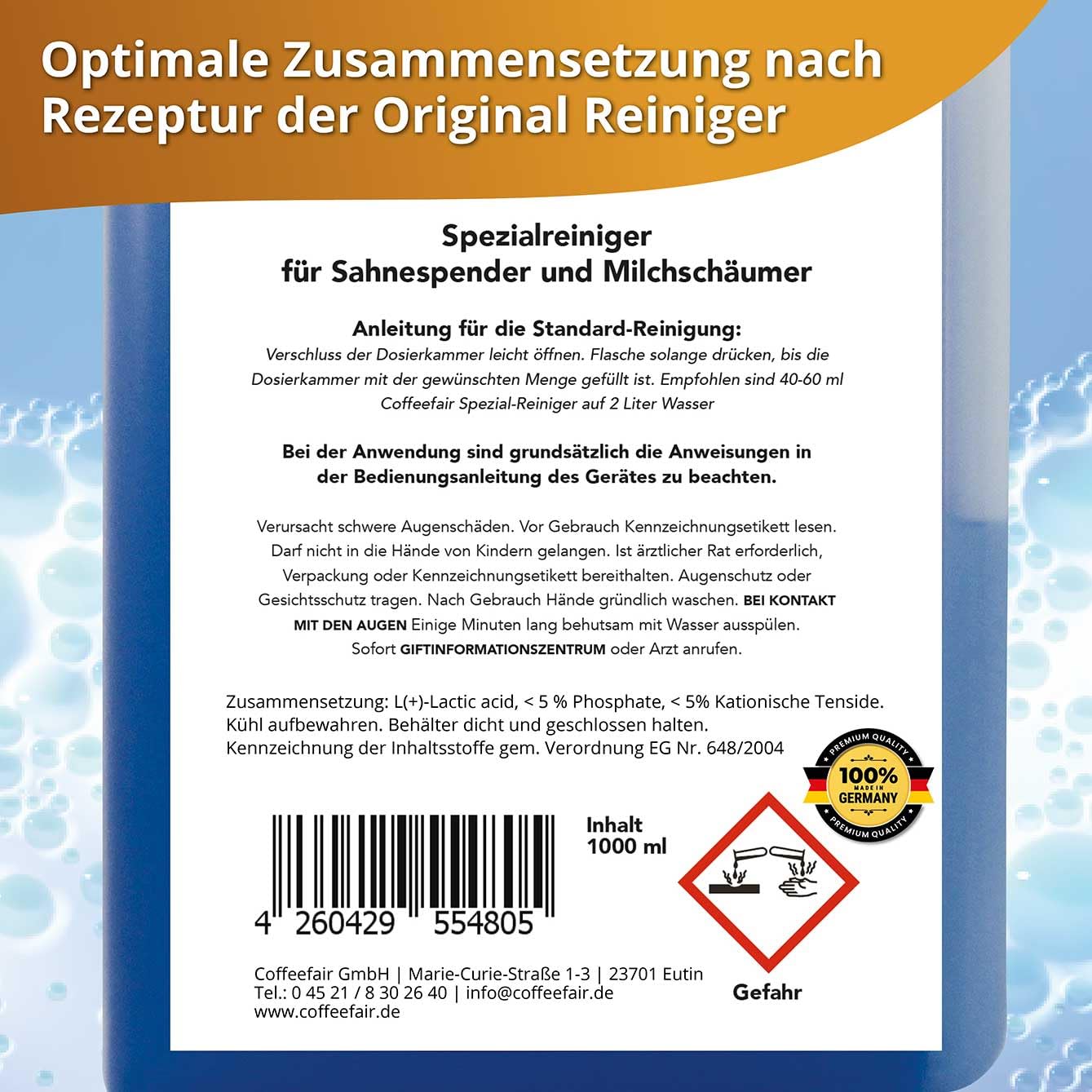 Coffeefair Milchschaumreiniger Universal 10 x 1l blau, Milchsystemreiniger für Kaffeevollautomaten, intensive & nachhaltige Reinigung, ergiebig, alle Marken