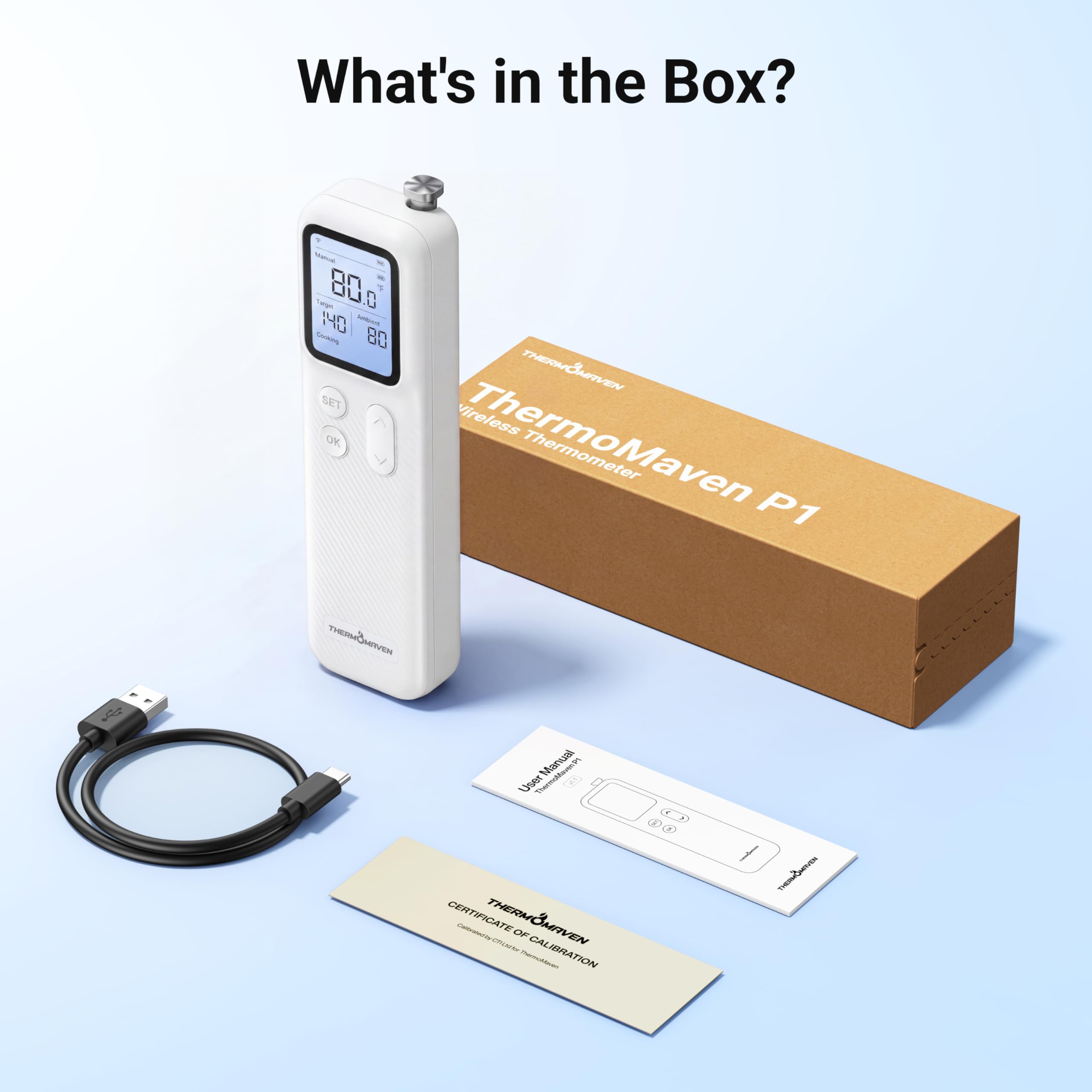 ThermoMaven Smartes Bluetooth Fleischthermometer Kabellos, Basisstation, WLAN Unbegrenzte Reichweite, NIST-zertifizierte Genauigkeit, App Warnungen, Für Grill, Ofen, Smoker, BBQ (Weiß)