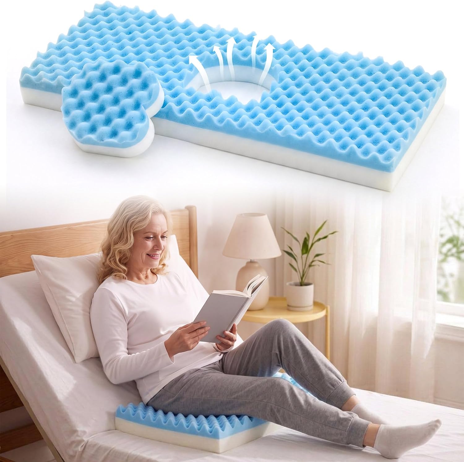 Egg Shaped Foam Pressure Relief Cushion with Removable Cutout, 35x16x3 Inch