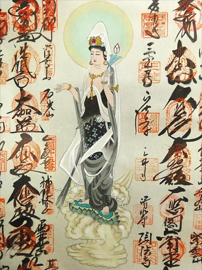 掛軸『西国三十三箇所霊場御朱印』絹本 無地箱付 掛け軸 a03174