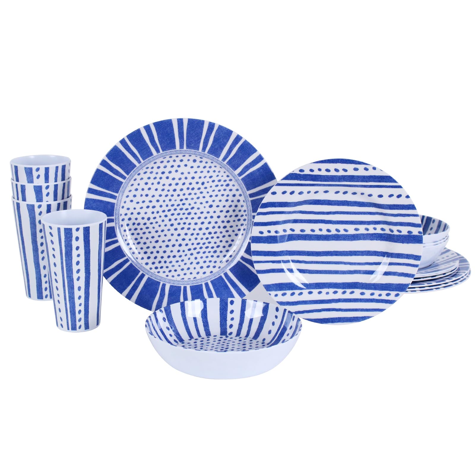 Juego de vajilla de melamina para 4-16 piezas: juego de platos de camping con platos llanos, platos de ensalada, tazas y cuencos. Ligero e irrompible. Uso en interiores y exteriores. Flor 10