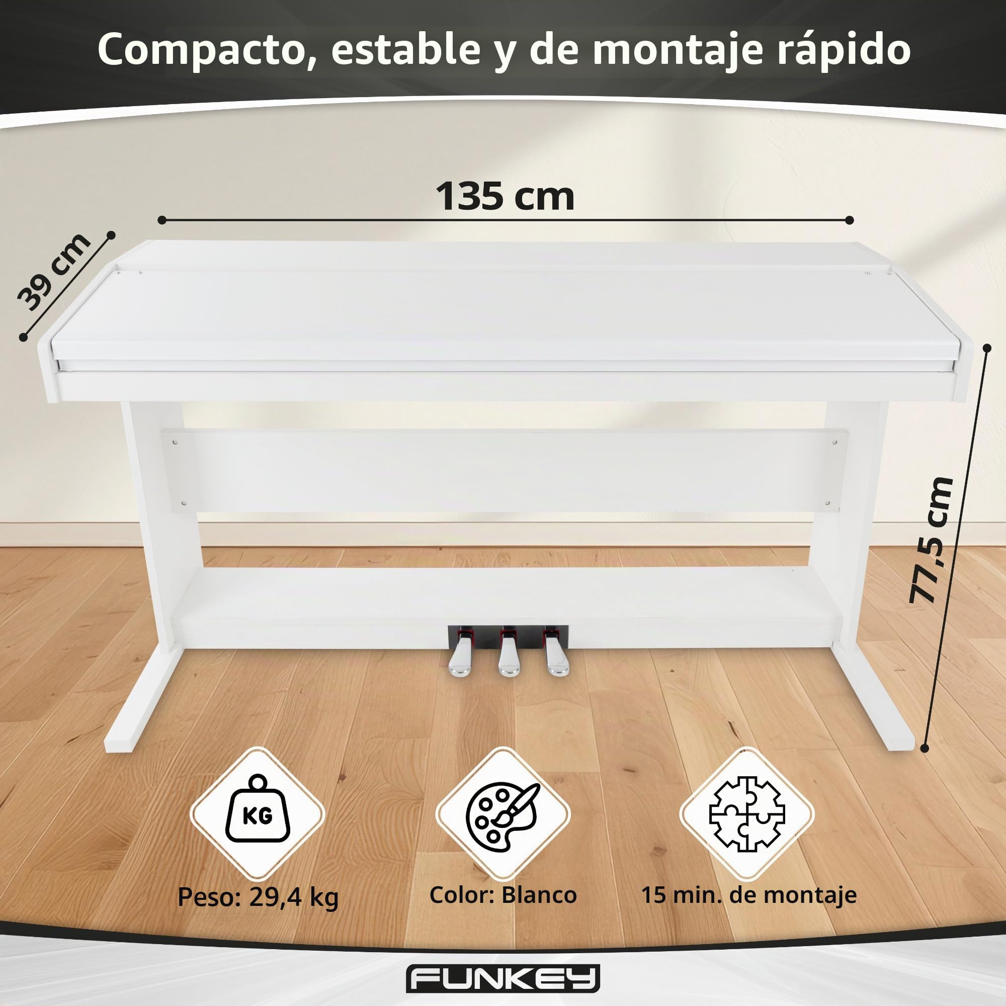 Piano digital FunKey DP-88 blanco set con auriculares, banco de piano Economy y manual
