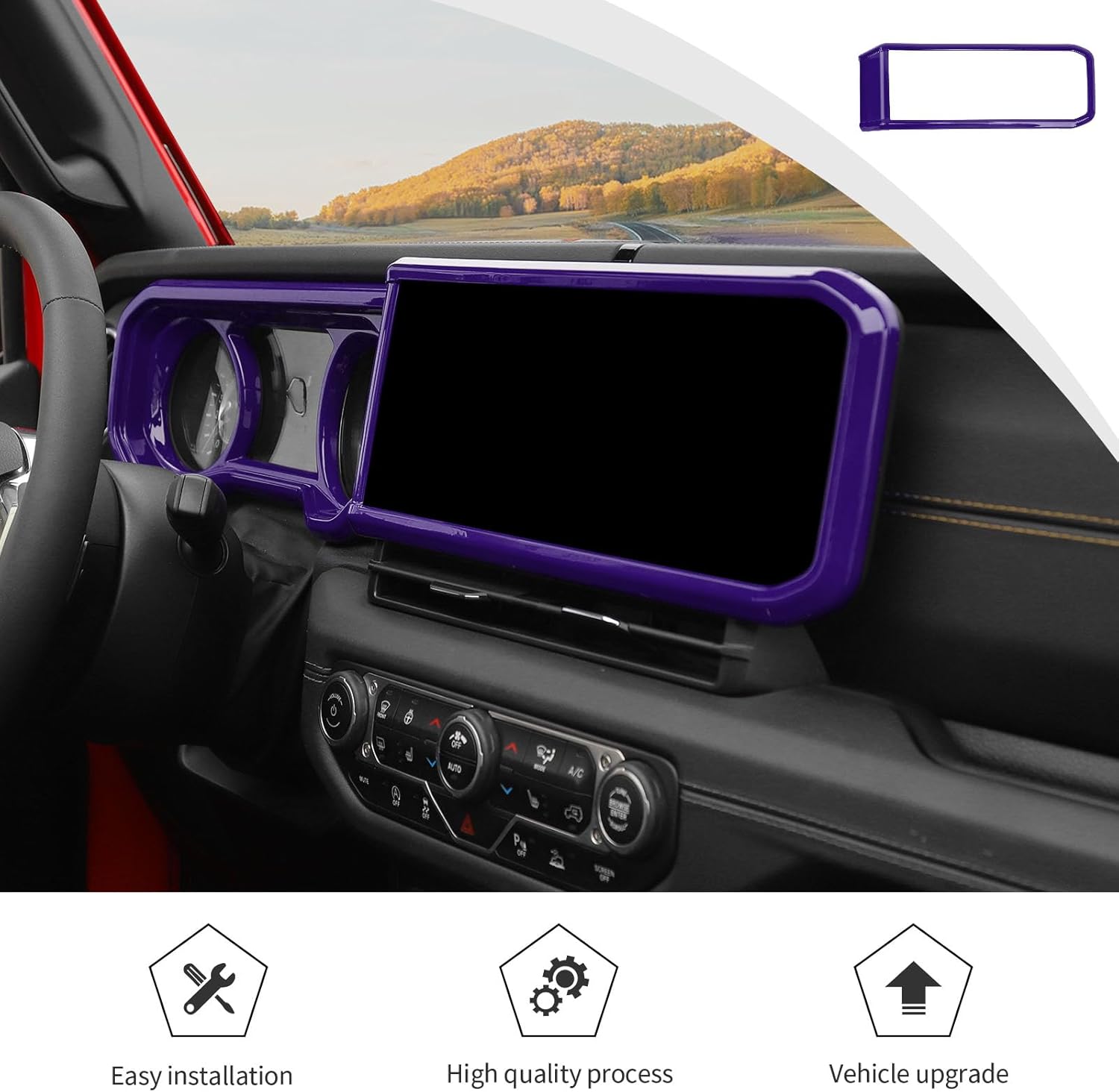 JWWY for Jeep JL Dashboard Navigation Panel Center Console Instrument Fascia Protective Cover Trim fit for 2024 Jeep Wrangler JL JLU & Gladiator JT 4xe Interior Accessories ABS Purple