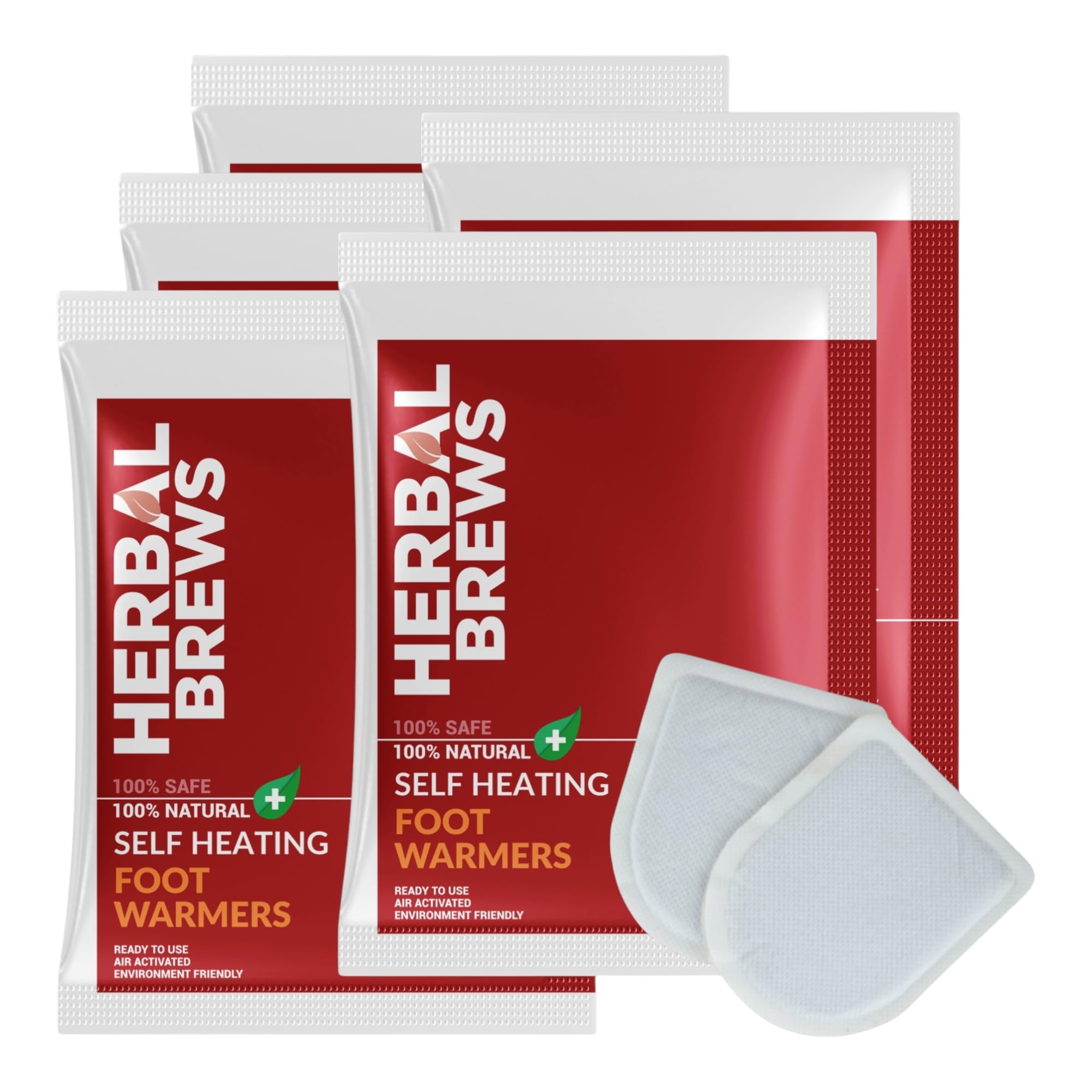 Herbal Brews - Foot Warmers Heat Pouch - Self Heating Warmer - Feet Warmer Pouch, Long Lasting Natural Safe and Odorless Single Use Air Activated Heat Packs for Feet, Up to 10 Hours of Heat - 5 Pairs