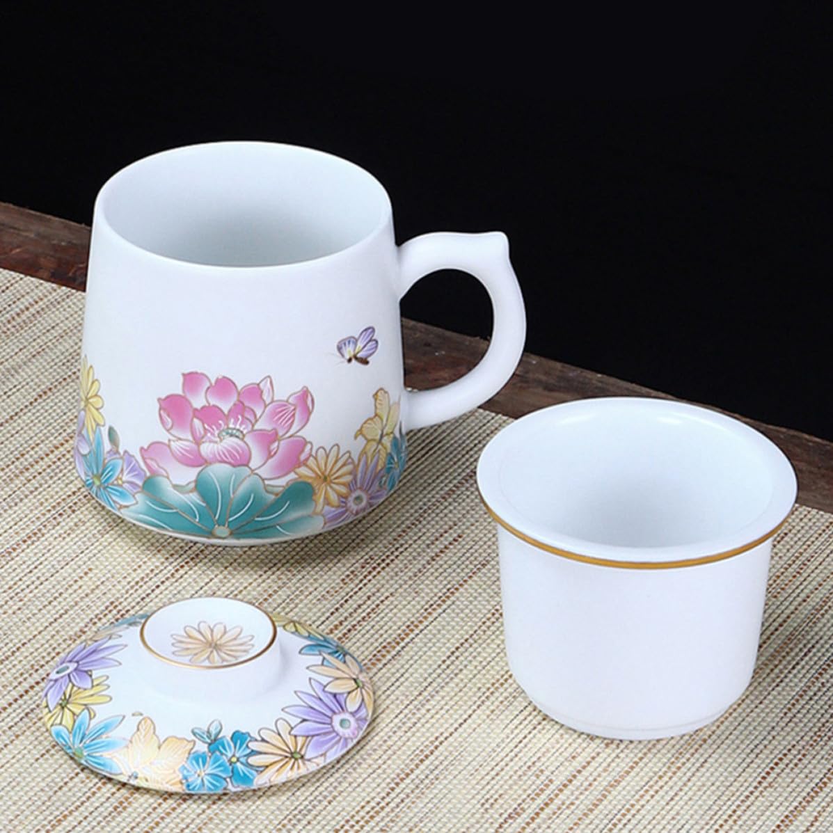 Taza de Cerámica con Filtro y Tapa para Té Resistente al Calor, Fácil de Limpiar, Multiusos Adecuado para Oficina y Hogar, Juego de 1 Set
