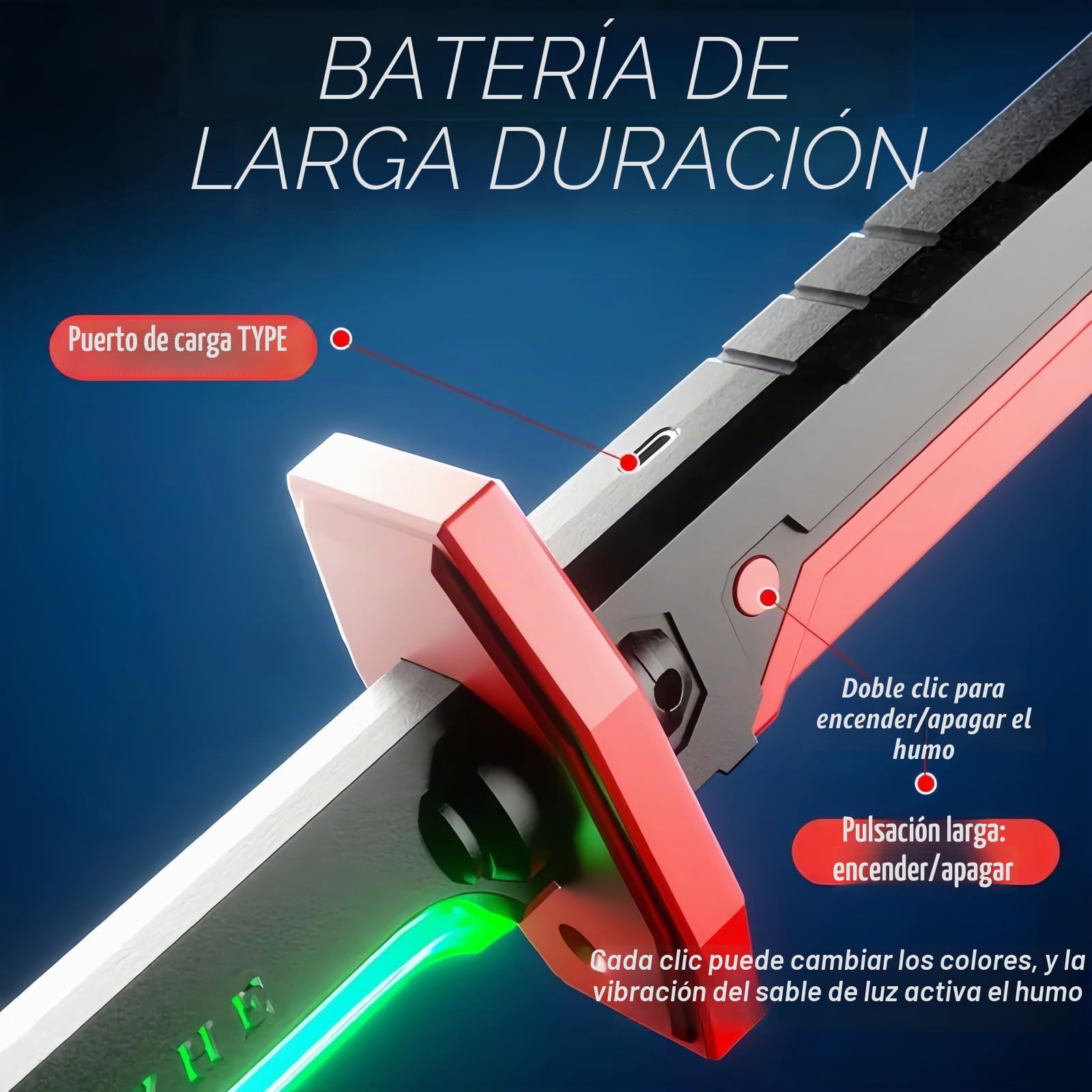 Cyberpunk - Espada de neón | Hoja de chispa de 31.5 pulgadas con sonido AI y niebla | Recargable tipo C | para rave, cosplay y exhibición