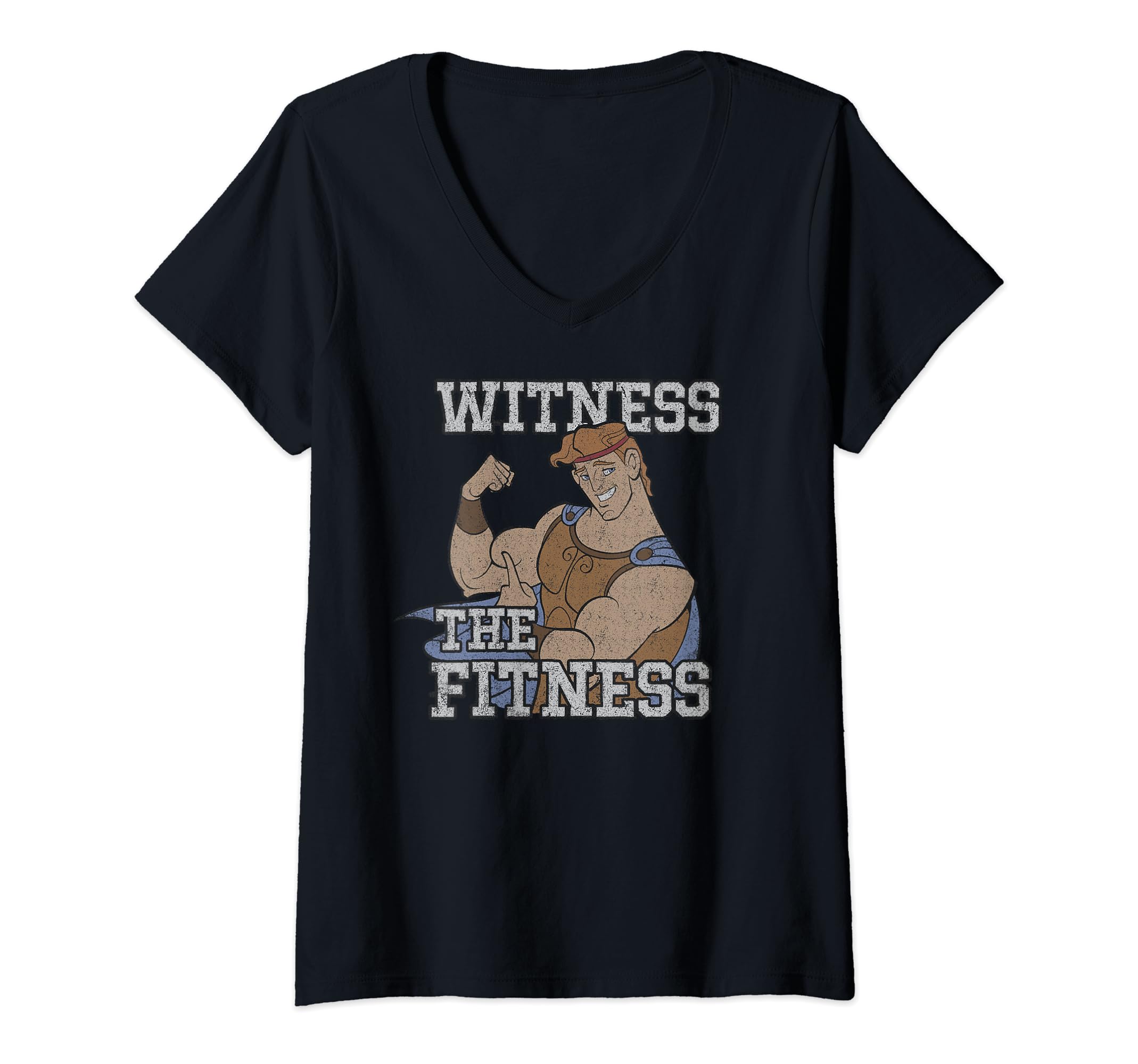 Disney Hercules Witness The Fitness V-Neck T-Shirt, Black