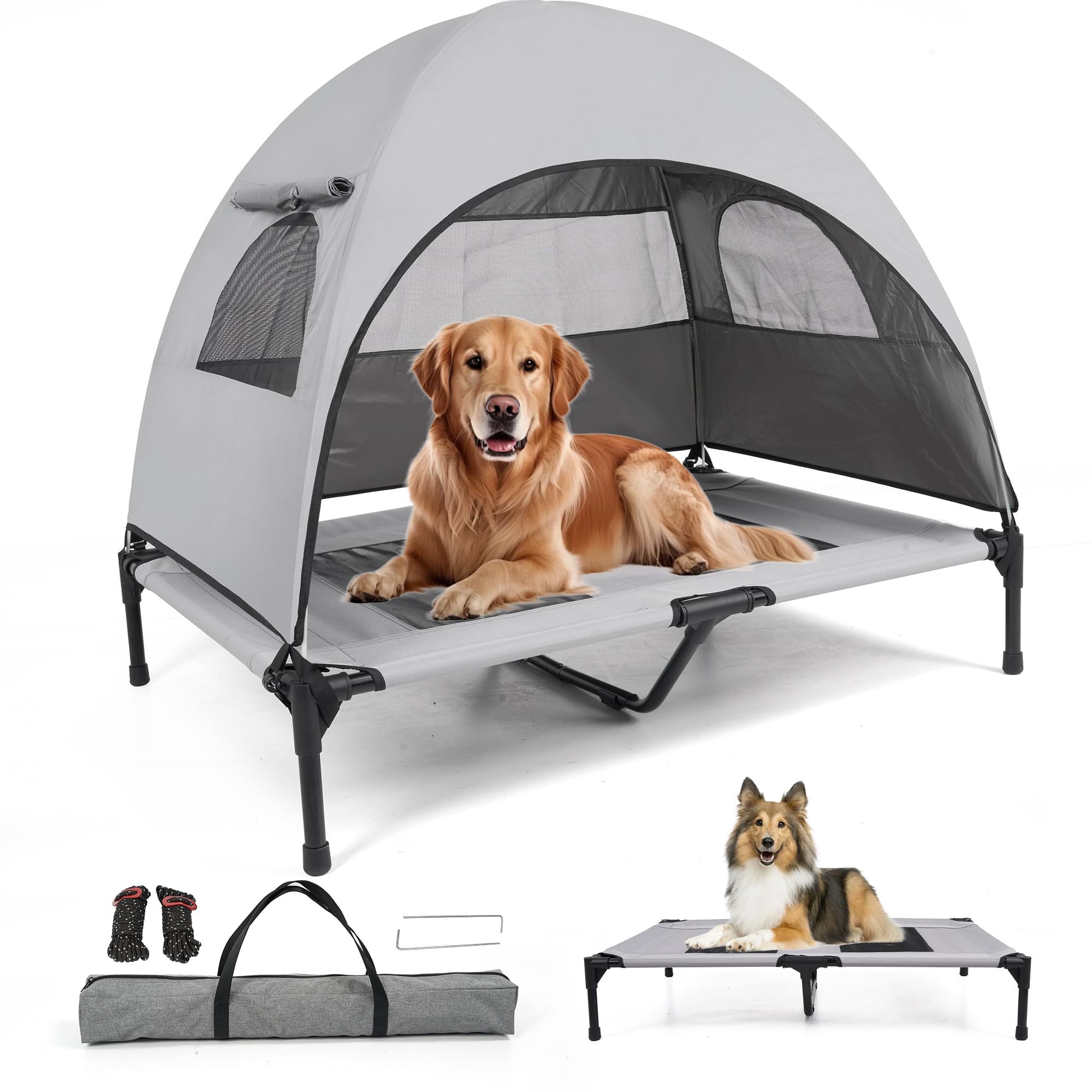 Elevated Outdoor Dog Bed with Canopy – Cooling Camping Tent, Removable Shade, Off-Ground Cot, Medium