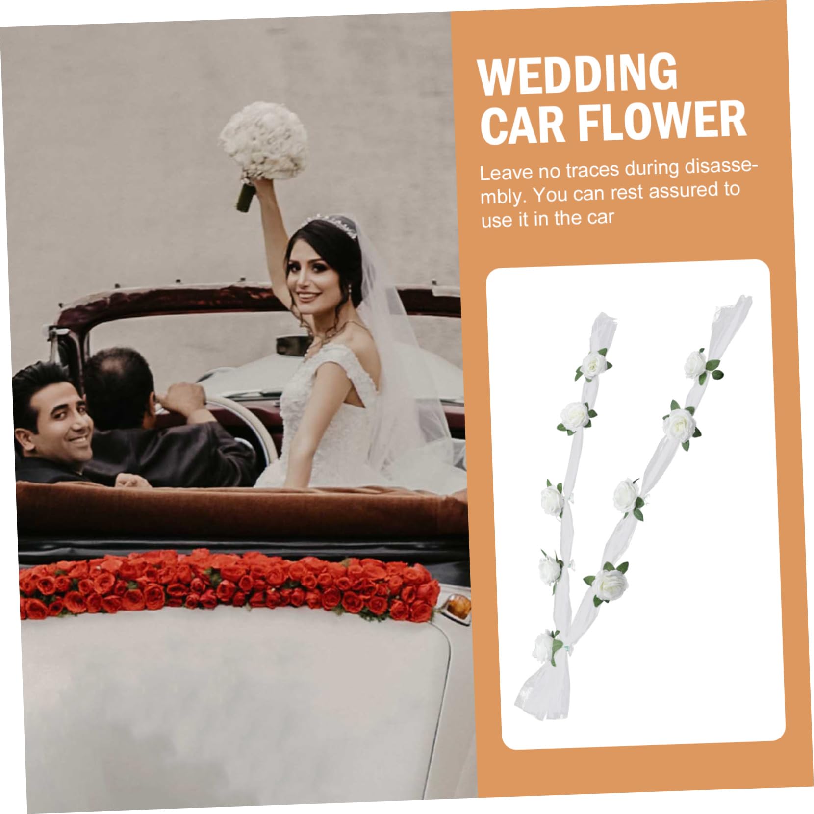 Cabilock 3sätze Dekorative Hochzeitsauto-deko Mit Kunstblumen Weiße Rosen Mit Girlande Für Romantische Hochzeitsdekoration Für Autoschmuck Hochzeitsfeiern Und Zuhause