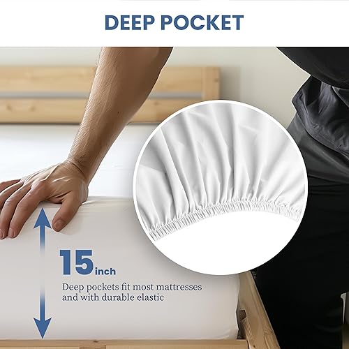 Miniatura 5 de Simple Deluxe Juego de sábanas de tamaño Queen, 4 piezas, sábanas de lujo para hotel, sin arrugas, bolsillos profundos, sábana transpirable y