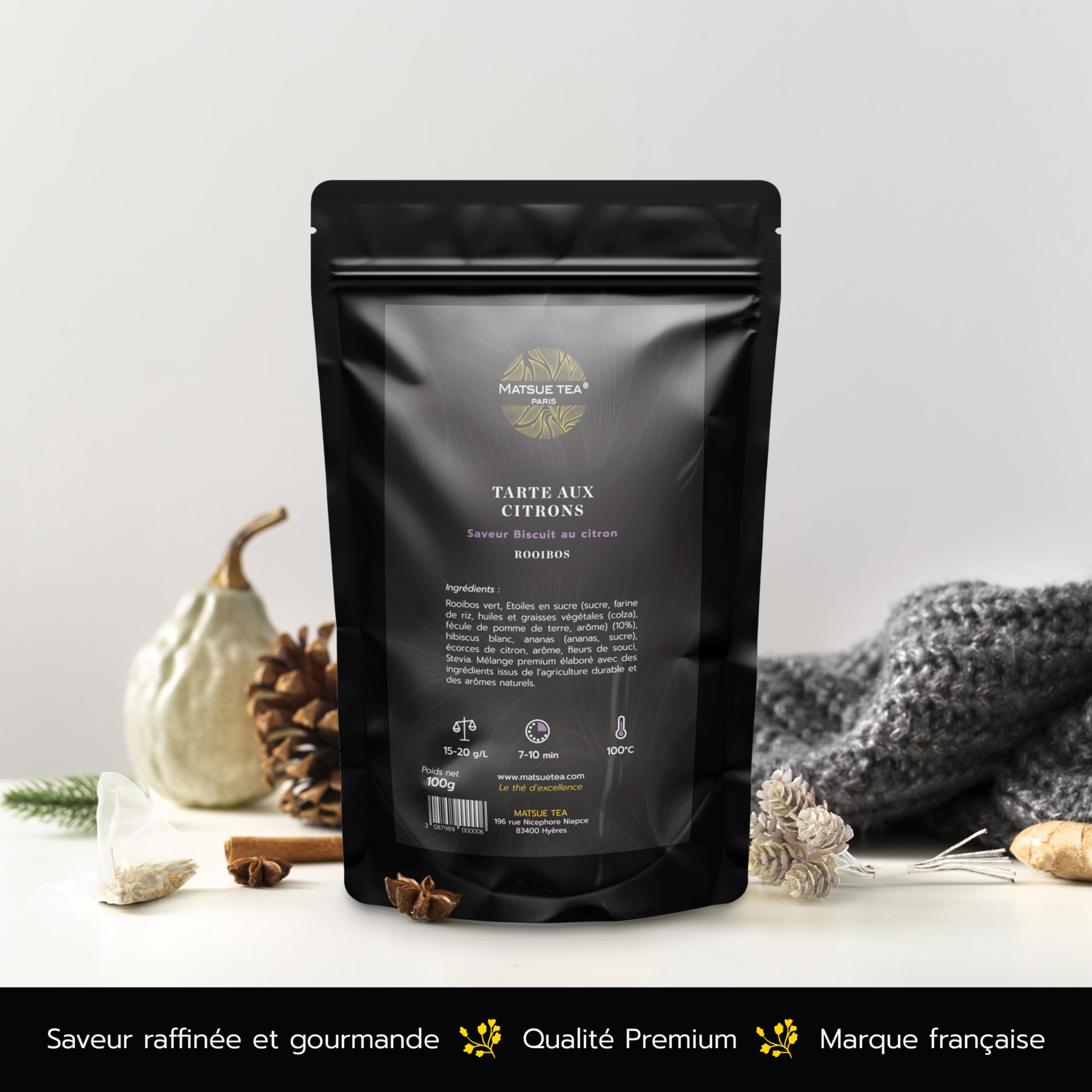 Matsue Tea - Tarte aux citrons Naturel - Rooibos en vrac - Saveur Biscuit aux Citrons - 100% Naturel - Qualité Premium - Tisane de Rooibos Naturel et Rafraichissante - 250 g