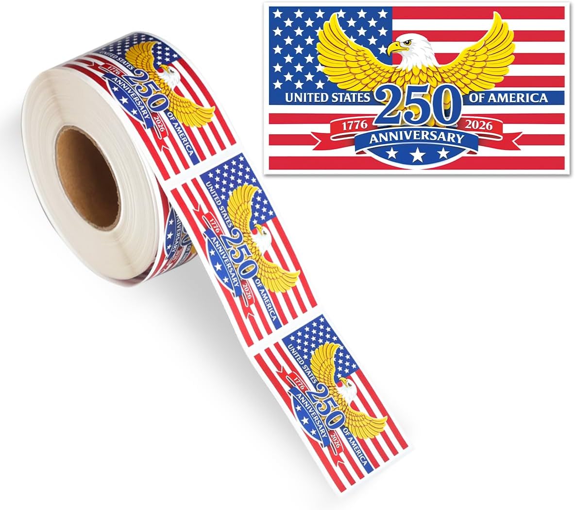 500 PCS 1.89" Patriotic 250th Independence Anniversary Stickers Roll Round American Flag Waterproof Decals Strong Adhesive Labels for Water Bottles Laptops 4th of July Party Decorations