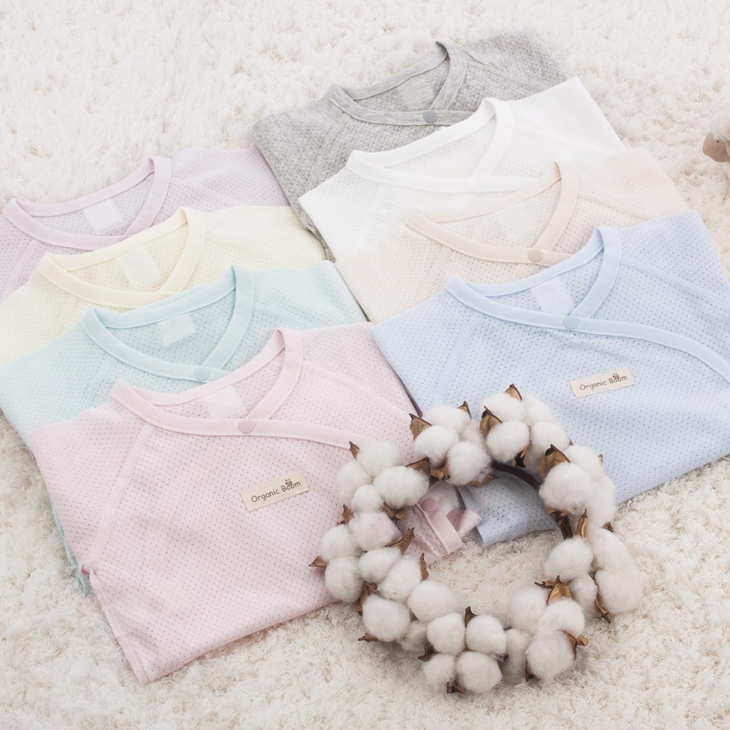 100% Certified Organic Cotton Newborn Baby Side Snap Kimono Breathable Comfortable Onesie Bodysuit Summer Heat Rash Eczema