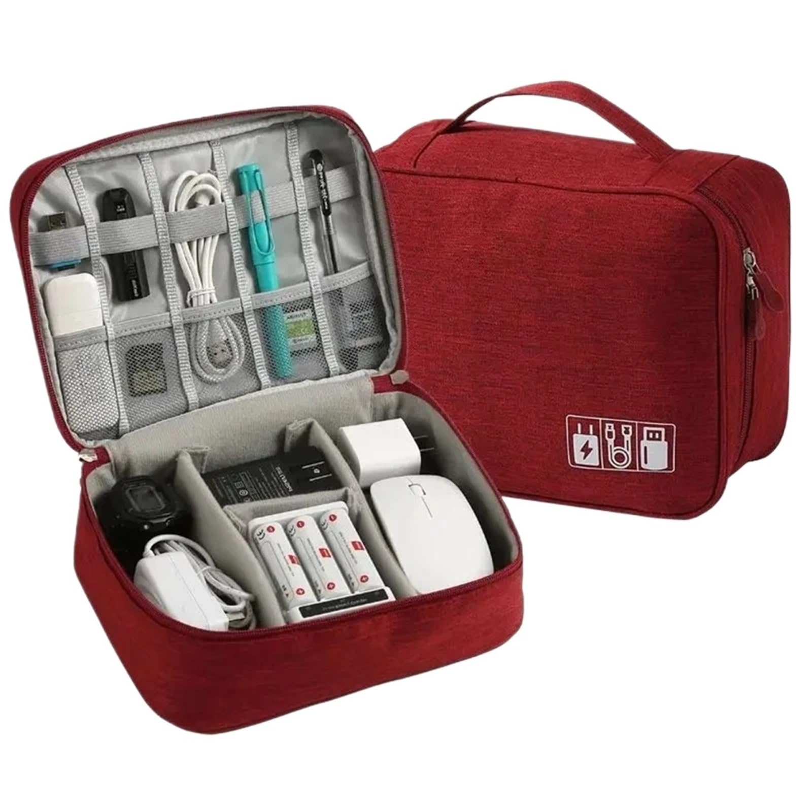 Borsa Organizer Cavi 2 pezzi Borsa portaoggetti for caricabatterie dati USB portatile da viaggio Organizzatore for cavi elettronici digitali impermeabili(Red)