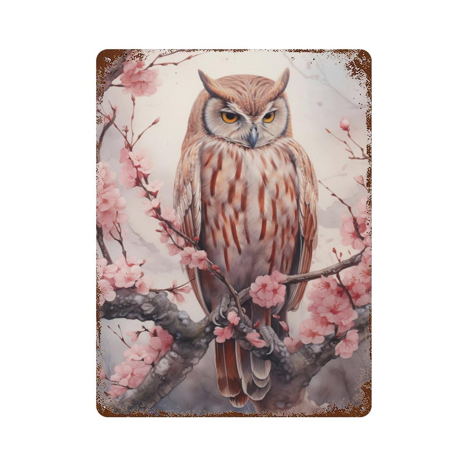 Distressed Metal Wall Sign Bird Owl Watercolor 15.7"x11.8", Vintage Wall Decor for Garage, Bar And Workshop Decor