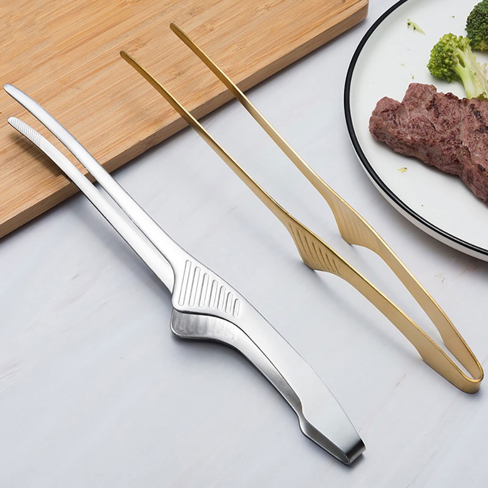 Pinze da Cucina 1pz Delicate Clip per Barbecue in Metallo Pinze autoportanti Antiscivolo Pinze Multiuso per Alimenti Cucina (Oro)