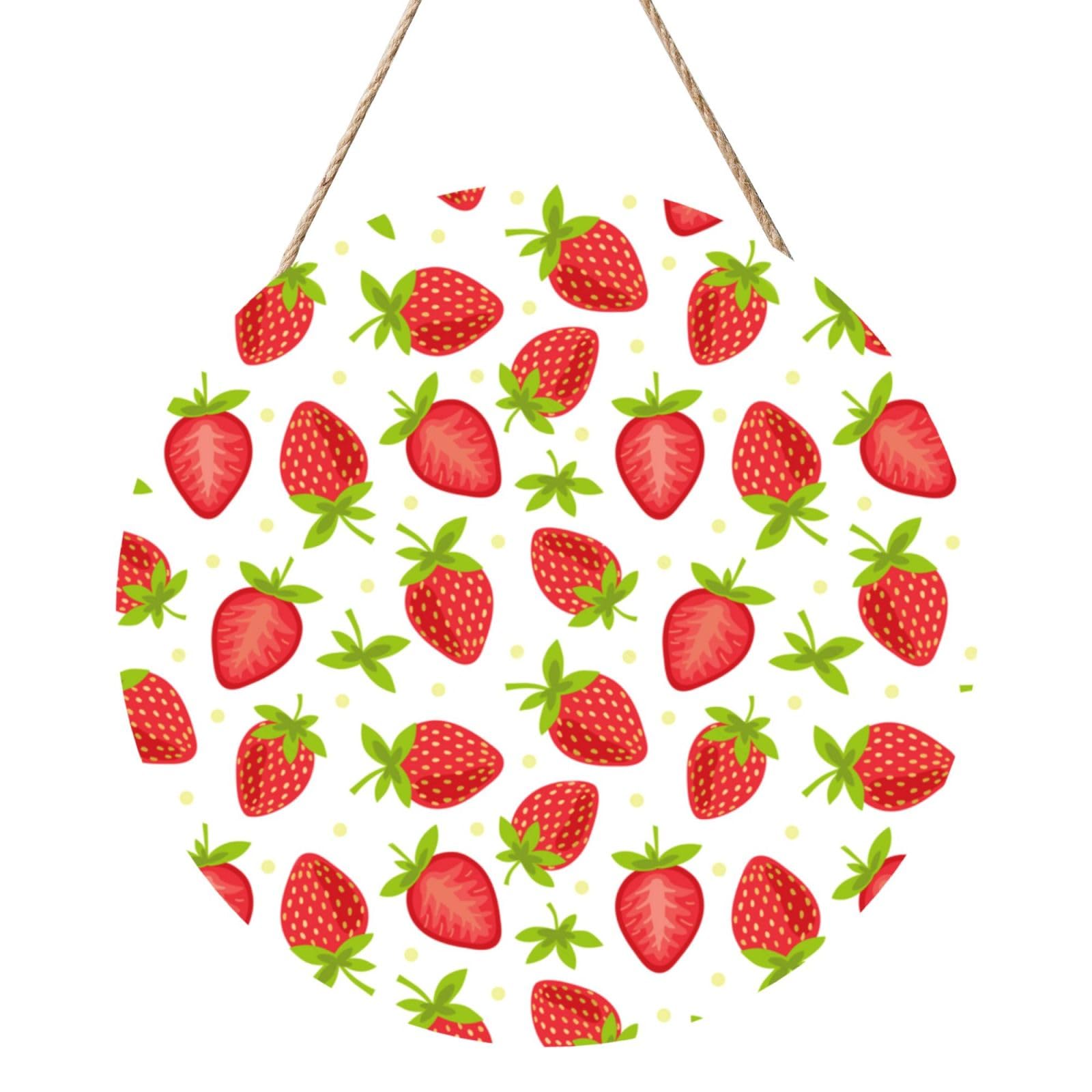 InOmak Fruits Strawberries Strawberry Pattern, Round Wood Panel Painting 12 in, Wall Hanging Painting For Home