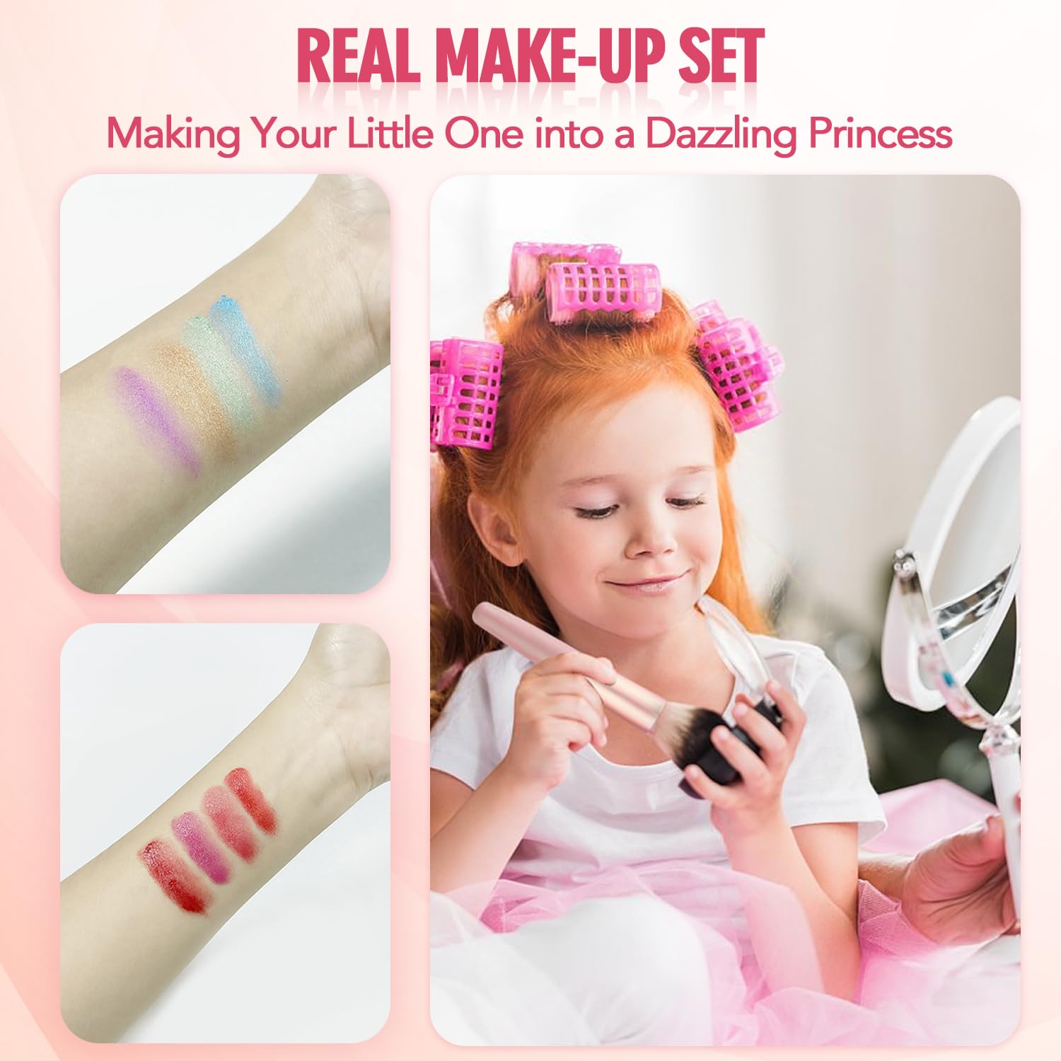 Kit de maquillaje portátil para niñas, lavable, juego de maquillaje con brocha, juego de paleta de maquillaje para adolescentes, juego de regalo en fiesta de cumpleaños de Halloween (33 colores rojo) 5