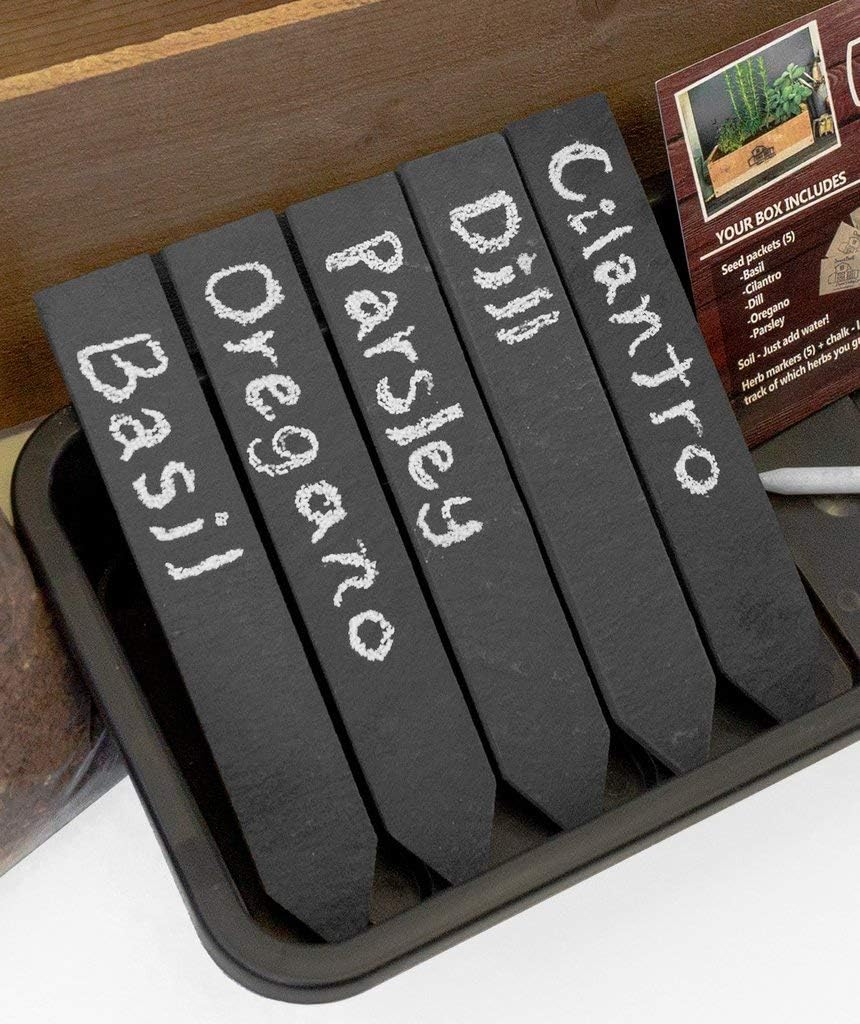 Premium Natural Slate Plant Markers - Set of 5 Stakes - Comes with Chalk Pen - Dryden Trading Co. - Dark Garden Labeling Herb Tags - Image 4