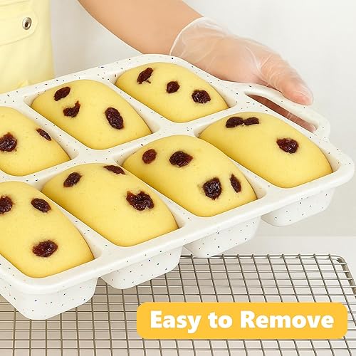 Miniatura 8 de Paquete de 2 mini moldes de silicona con marco de metal, mini moldes para pan con 8 cavidades, sartenes pequeñas antiadherentes para hornear, molde