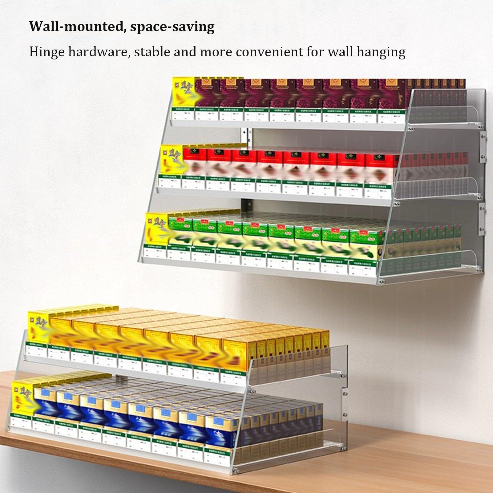 Wandmontierter Convenience Store Zigarettenregal，automatischer Zigarettenschieber-tablett-tabak-ausstellungsstand，einzelhandelsgeschäft Acryl Auto Push Zigarettenschachtel Rack