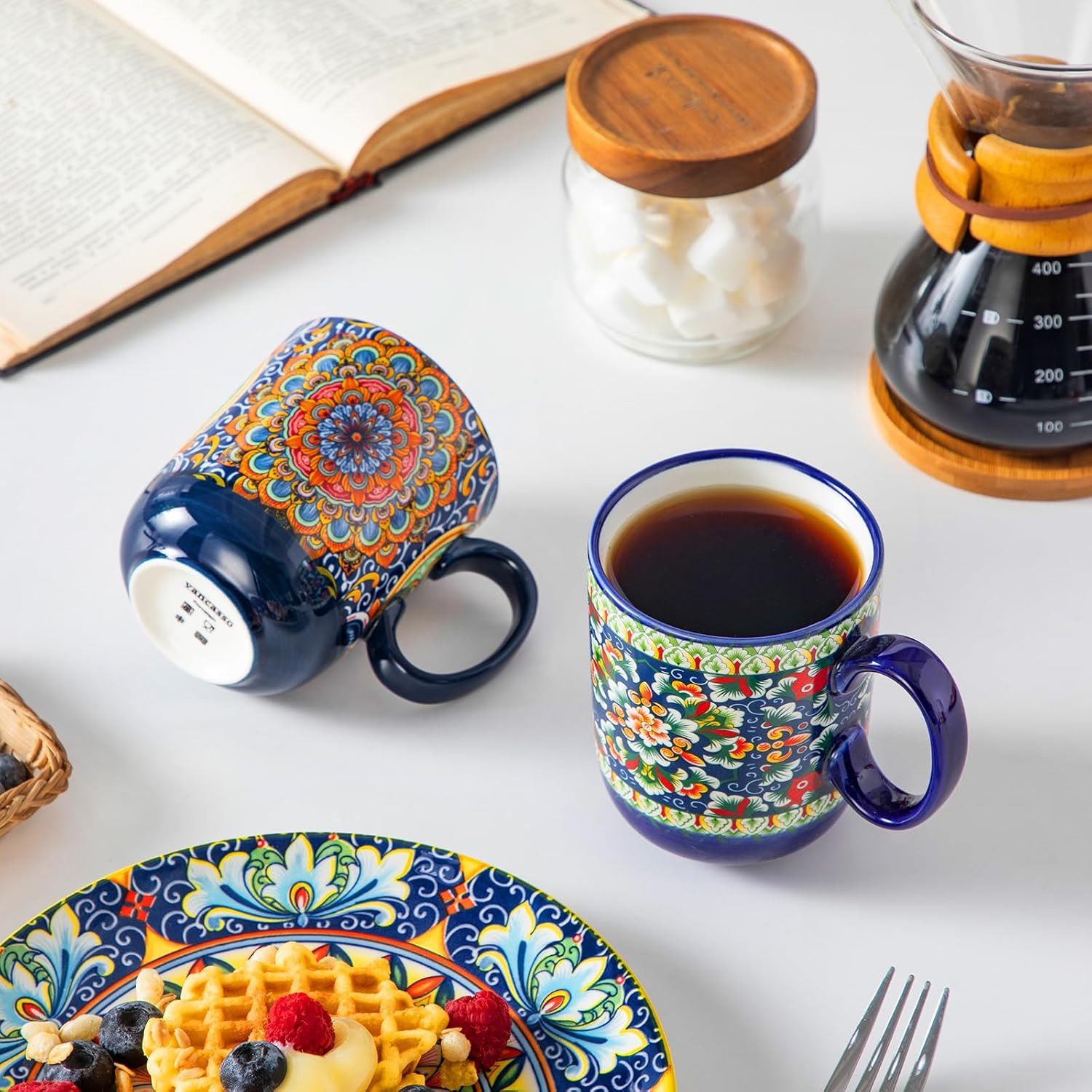 vancasso Boho Coffee Mugs Set of 6, 14 oz Ceramic Mugs with Handle, Colorful Porcelain Cups Microwave Dishwasher Safe, for Latte Tea Cappuccino Cocoa Hot Chocolate - Image 8