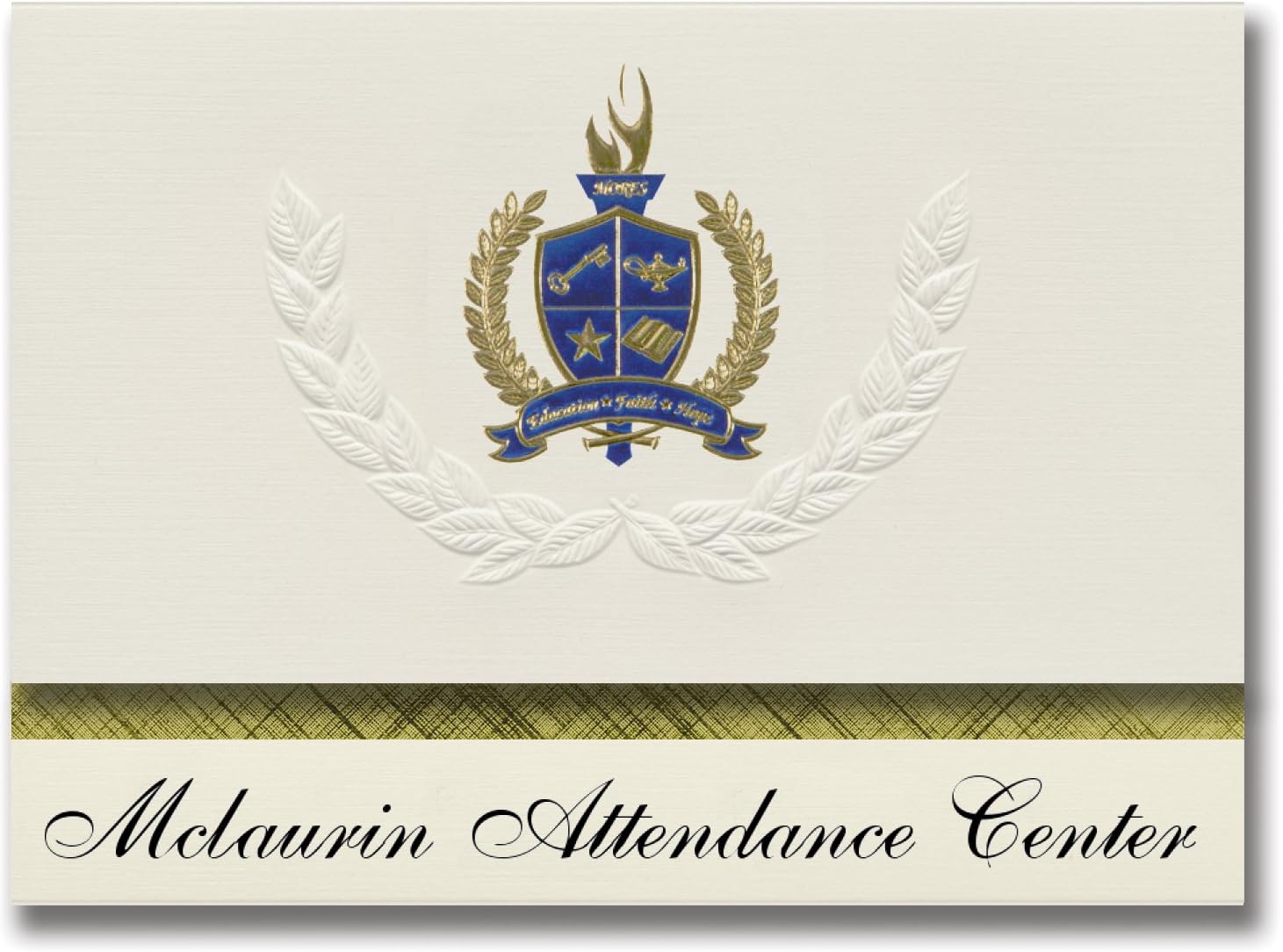 Signature Announcements Mclaurin Attendance Center (Florence, MS) Graduation Announcements, Presidential style, Basic package of 25 with Gold & Blue Metallic Foil seal