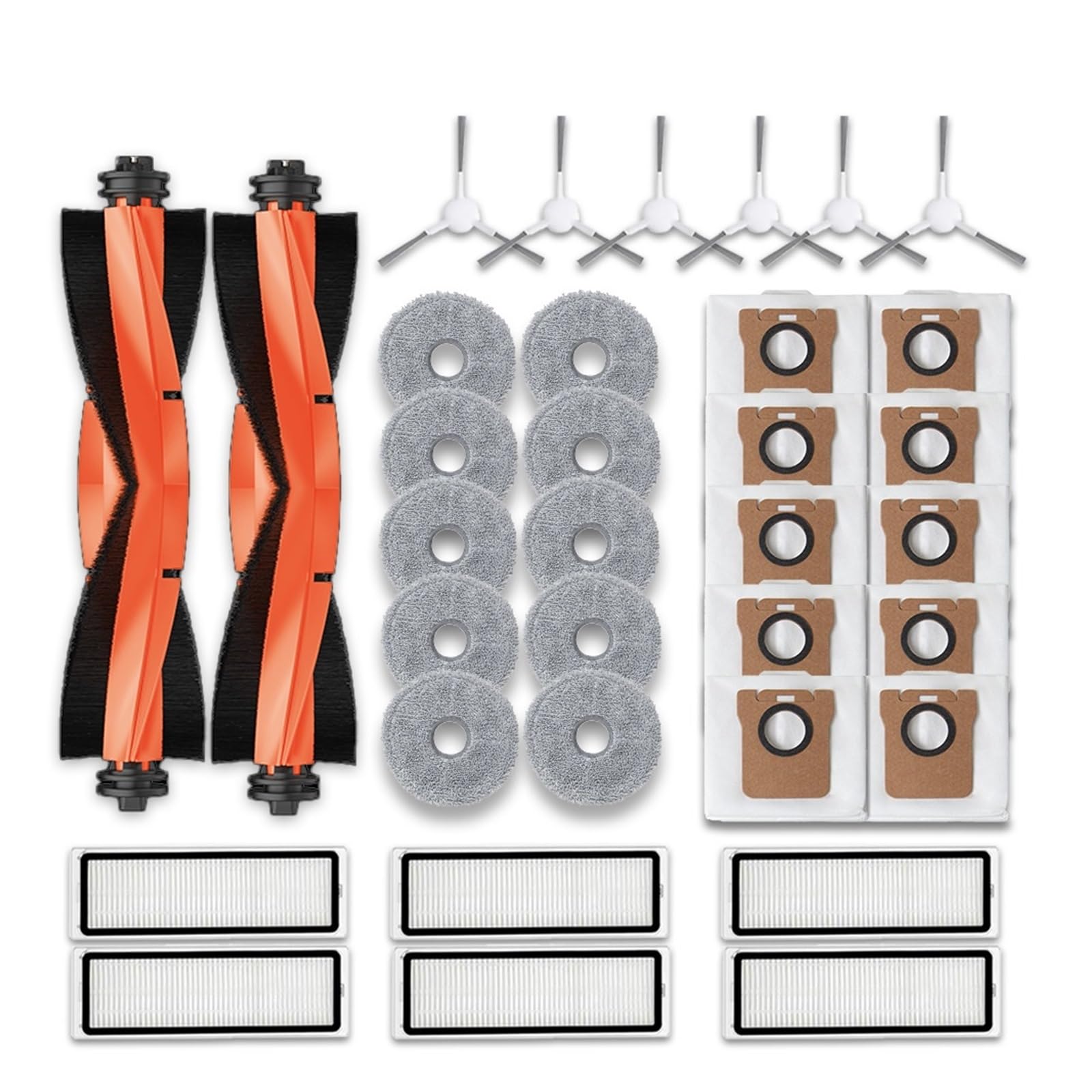 Kicici Compatible With Xiaomi Robot Vacuum X20+ / X20 Plus Parts Accessories Main Brush Side Brush Hepa Filter Mop Cloth Dust Bag Replacement Spare(Combination 34pcs)