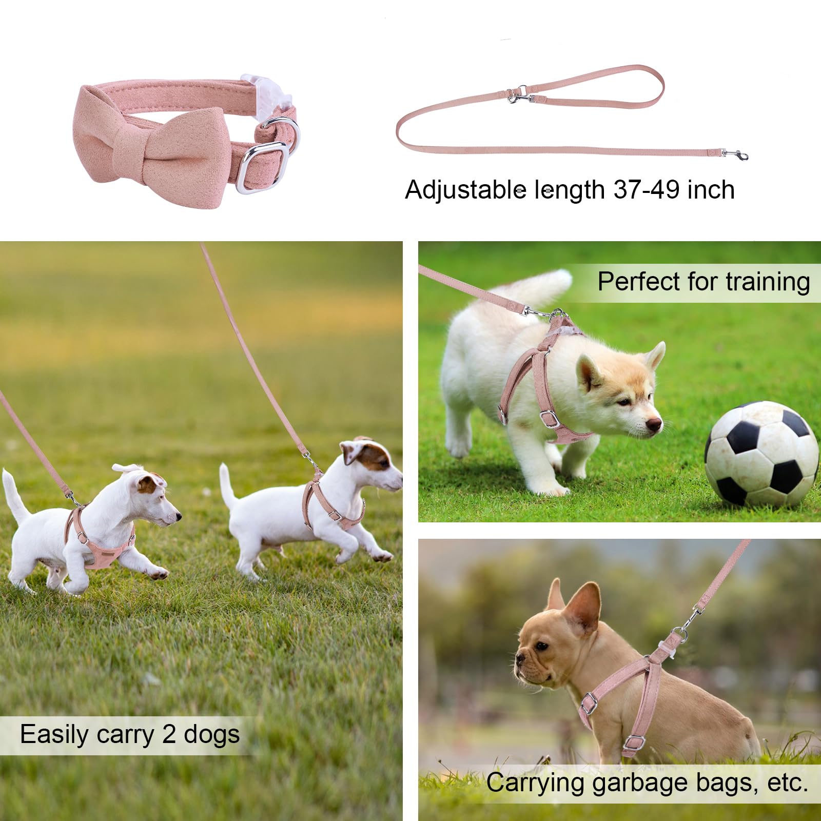 No Pull s Pettorina per cani con guinzaglio e collare multifunzione, rosa, S