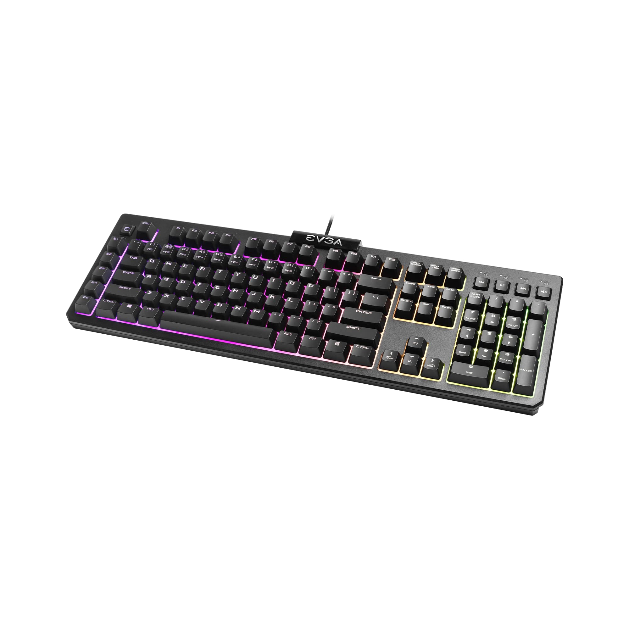 EVGA Tastiera da gioco Z12 RGB, LED retroilluminato RGB, 5 tasti macro programmabili, tasti multimediali dedicati, resistente all'acqua, layout USA 834-W0-12US-KR