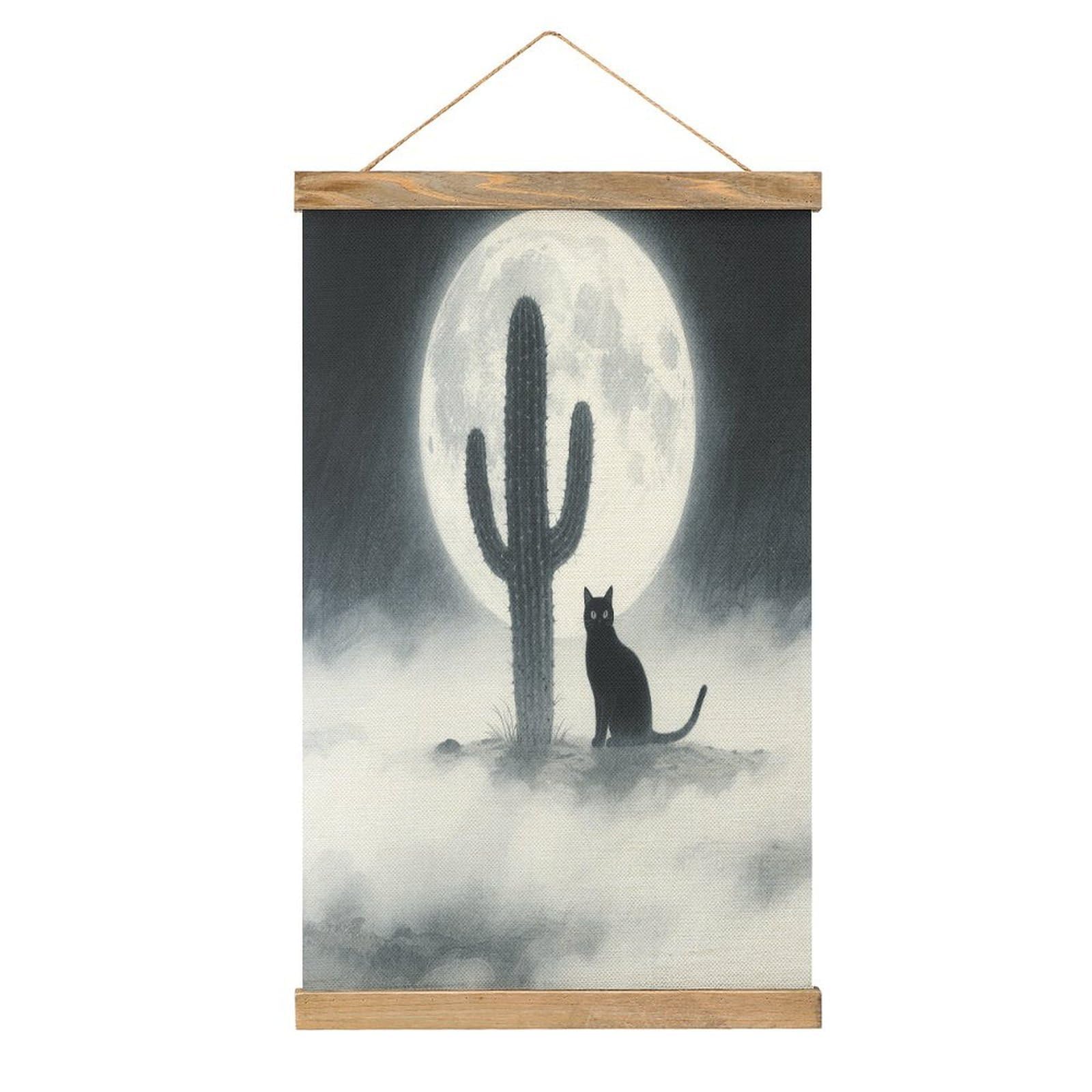 VstaDank Cat Cactus Poster with Wooden Frame Hanger Art Painting Wall Decor Poster Wall Hanging Wooden Frame 13x20 Wood Poster Hanger for Photo Picture Art Canvas Print Artwork