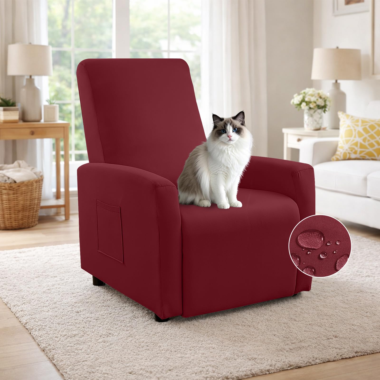 YushengTai Sofa Cover, 1 Seater Armchair Cover Waterproof, All-Inclusive High Stretch Chair Covers With Side Pockets, Super Soft Chair Covers For Living Room Tv Chair, Armchair (Burgundy)