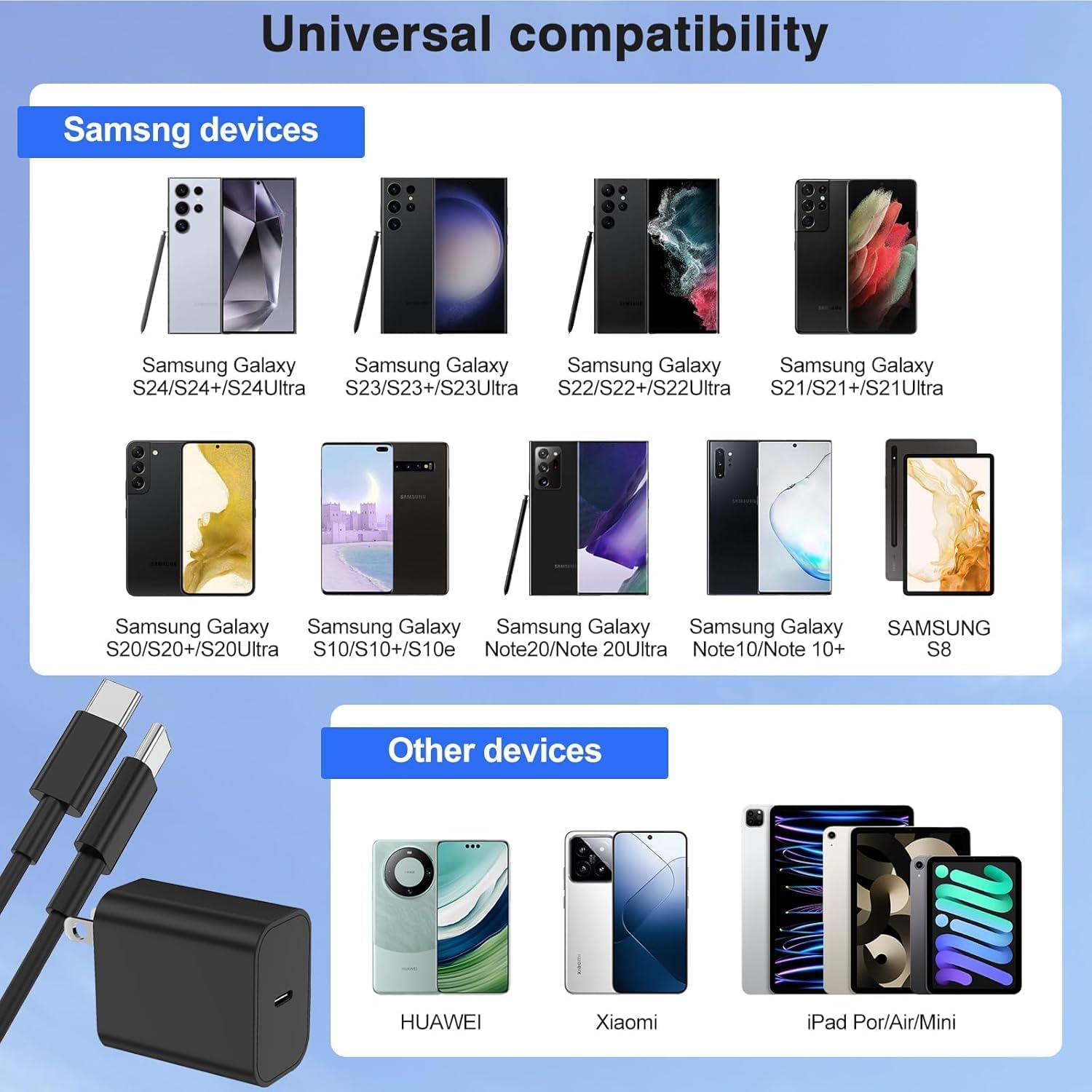 45W Super Fast Charger Type C for Samsung,3Pack USB C Fast Charging Block with 10/10/6FT Type C Charging Cord for Samsung Galaxy S24/S23/S22,Android,Galaxy Tab A9+ Tablet,iPhone 17 16 Pro Max - Image 7