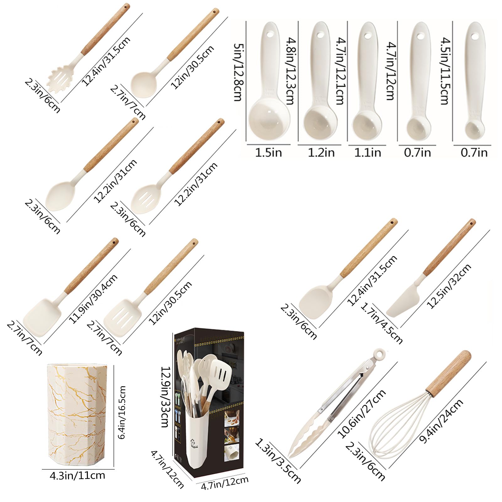 12 Stück Küchenhelfer Set, Silikon Küchenutensilien Set, Antihaft Hitzebeständiger Holzgriff Kochbesteck Mit Utensilienhalter, Silikonspatel Kochgeschirr Set, Spülmaschinengeeignet ,Morandi Green