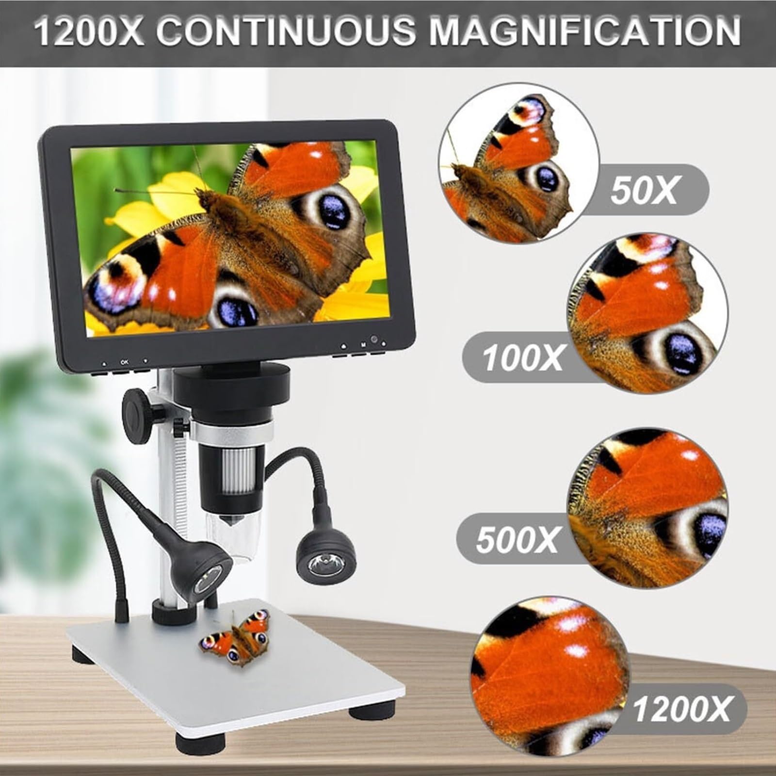 Digitales Mikroskop. 1200X LED-Digitalmikroskop Mit 7-Zoll-Videodisplay Tragbar