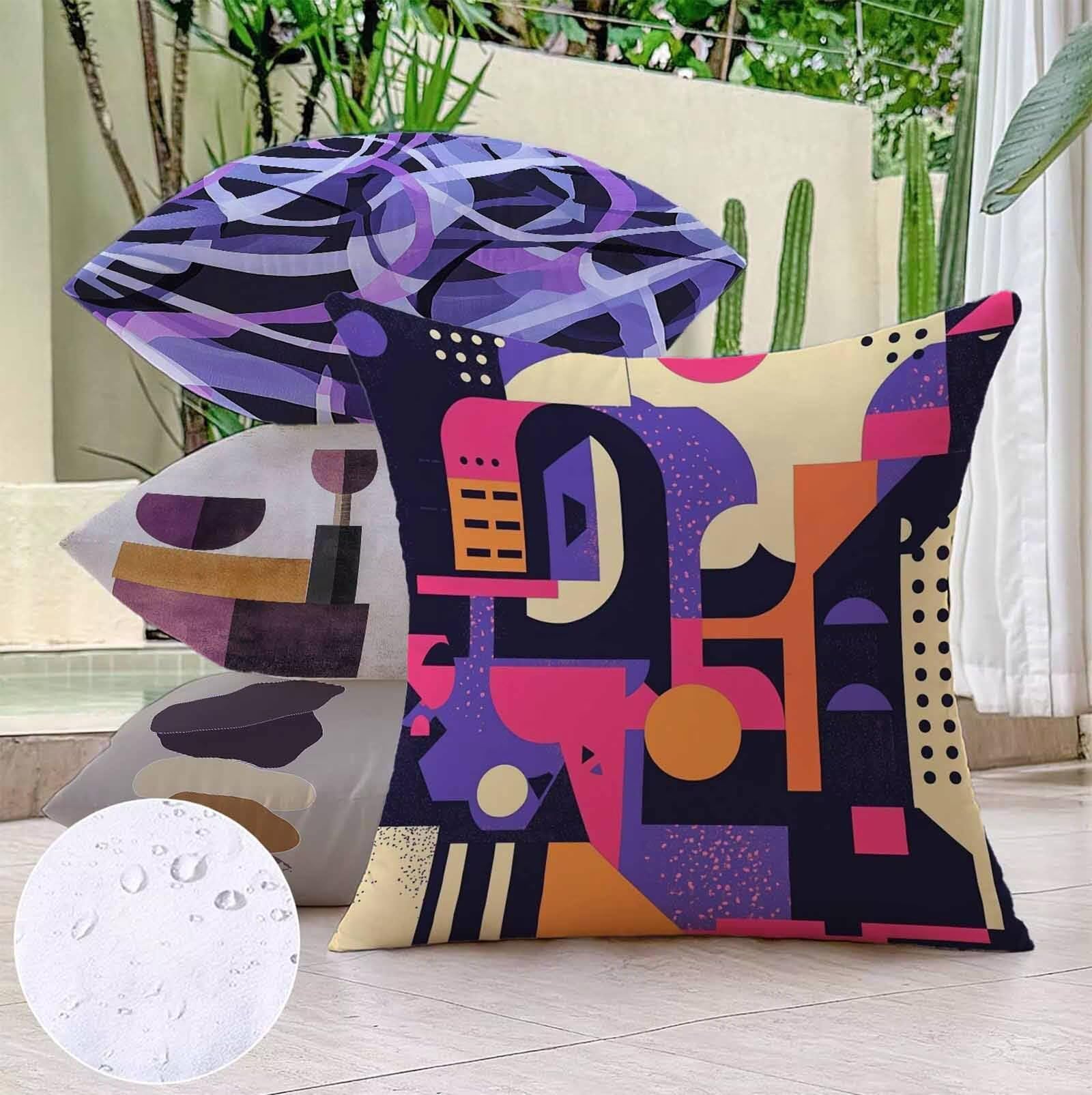 Jaune Housse Coussin 65 x 65 cm Abstrait Conception de Motifs Lin Matériel Coussin Canape Lot de 4, avec Fermeture Eclair Caché Exterieur Impermeable pour Lit Chambre Canapé Decoration PjY9638 F-3