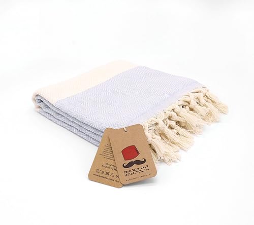 Miniatura 9 de Bazaar Anatolia Diamond- Toalla turca de 100% algodón Peshtemal Toalla de baño de 195 cm x 96 cm, es delgada y ligera, ideal para viajes, acampar,