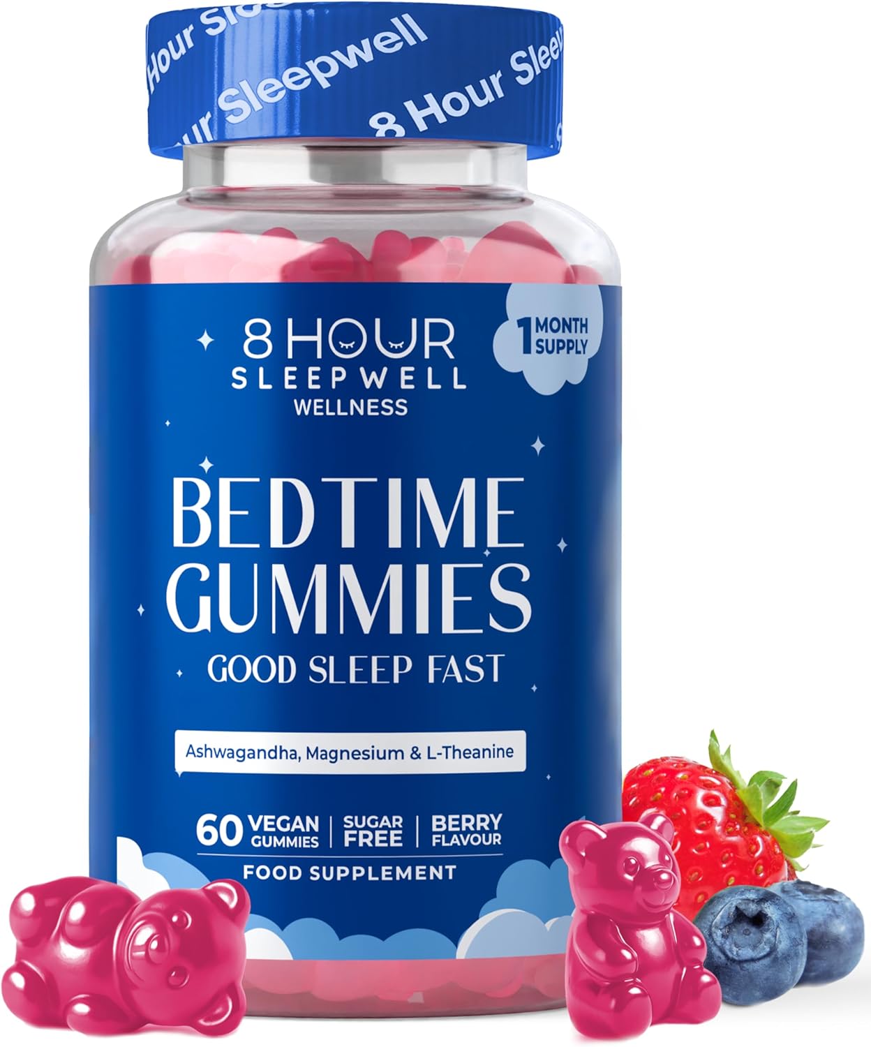 8 Hour Sleepwell – 60 Sugar-Free Sleep Gummies – Sleep Aid with Griffonia, Ashwagandha, Magnesium Glycinate, L-theanine, B6 for Deep Sleep & Relaxation – Alternative to Melatonin Tablets – Gluten Free