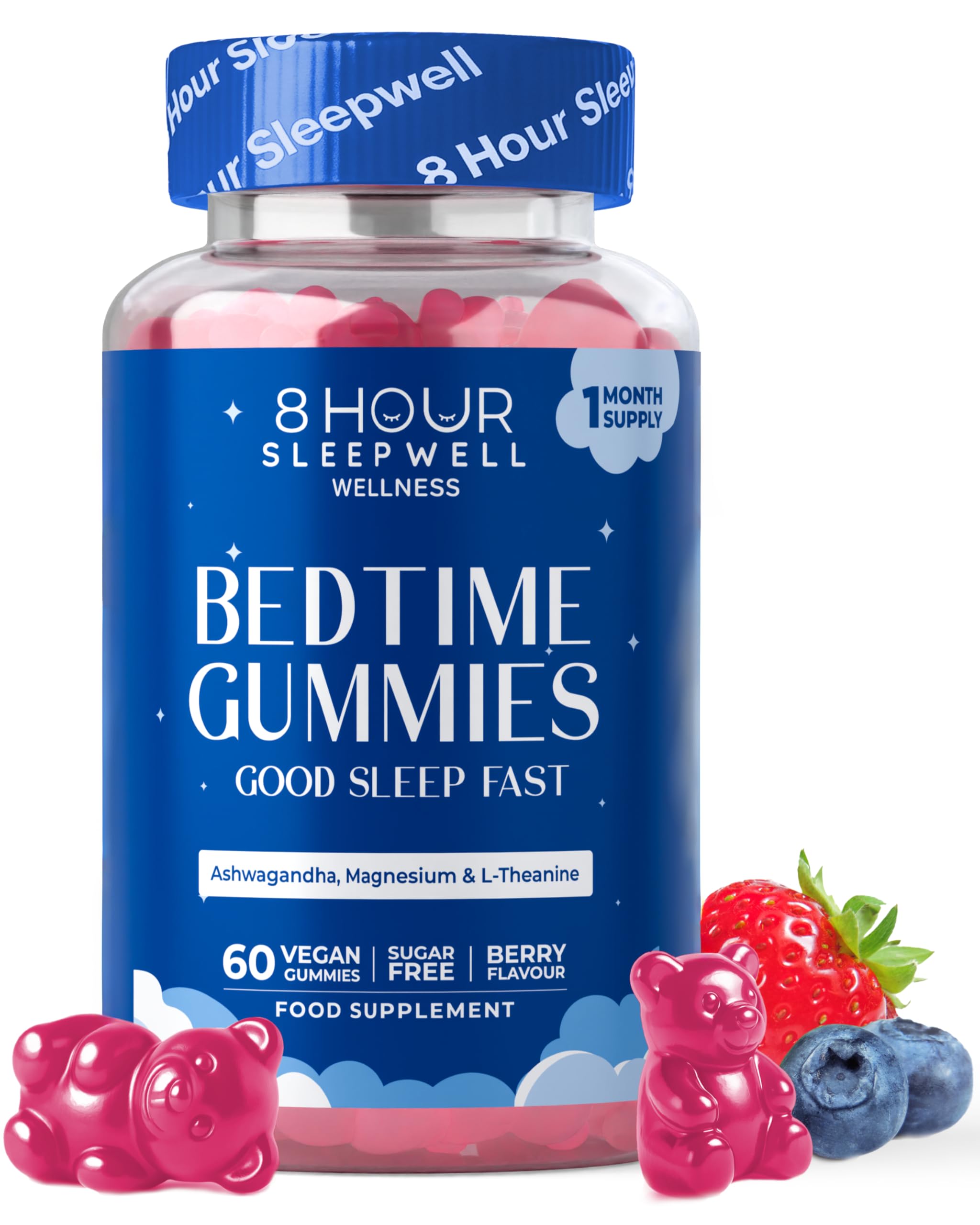 60 Sugar-Free Sleep Gummies - Sleep Aid with Griffonia, Ashwagandha, Magnesium Glycinate, L-theanine, B6 for Deep Sleep & Relaxation - Alternative to Melatonin Tablets - Gluten Free