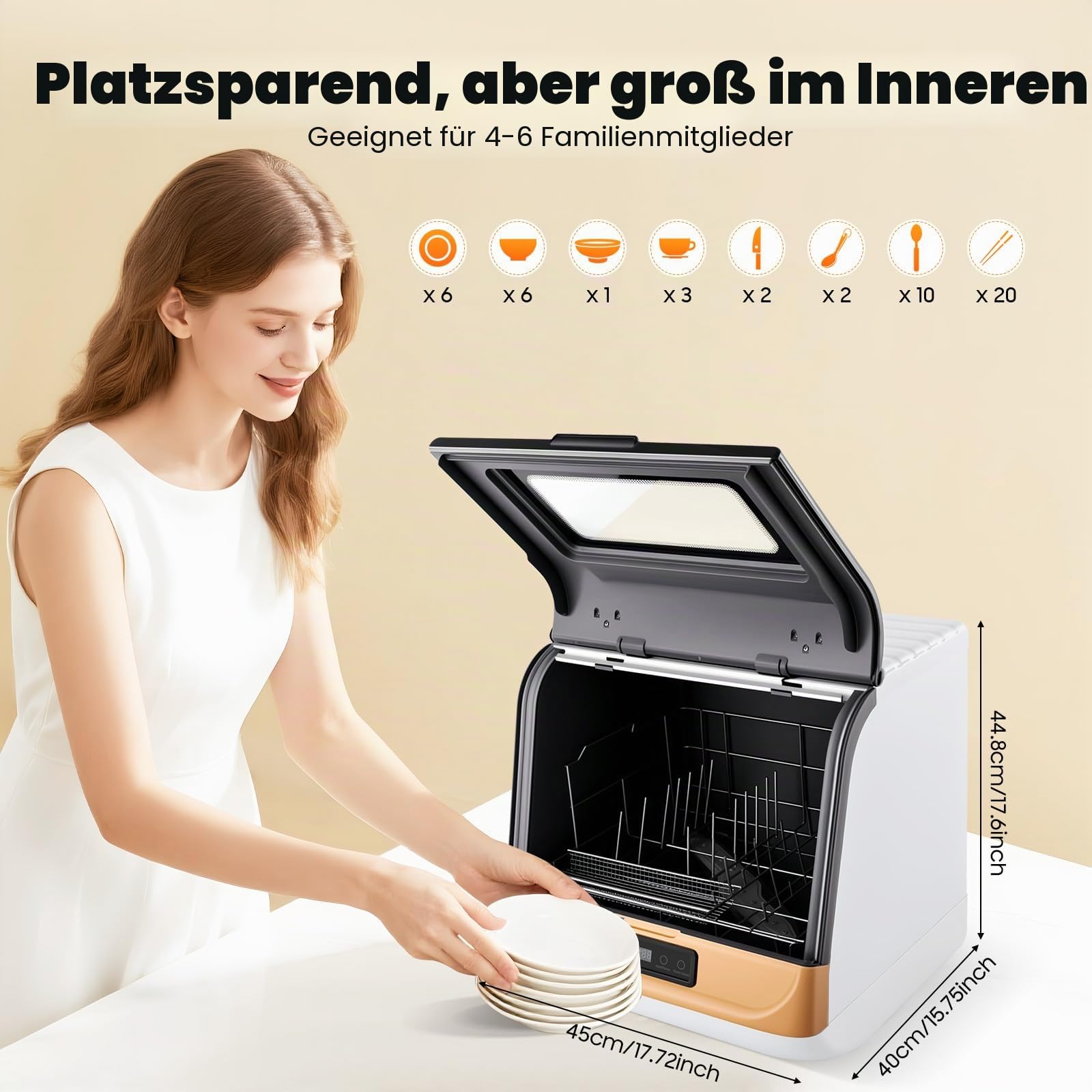 Spülmaschine 45 cm Freistehend, Geschirrspüler aus Edelstahl, Einbauspülmaschine, 12-20 Geschirrteile, Mehrere Reinigungsmodi, IPX1, Luftgekühlte Trocknung, für Häuser, Wohnungen, Wohnheime