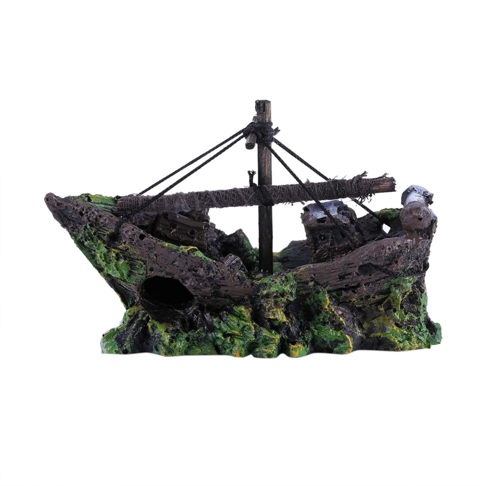 Resina artificial Adorno de acuario Acuarios Naufragio Adorno de barco de pesca Acuario Decoración de barco artificial Adorno de pecera Decoración de paisajismo