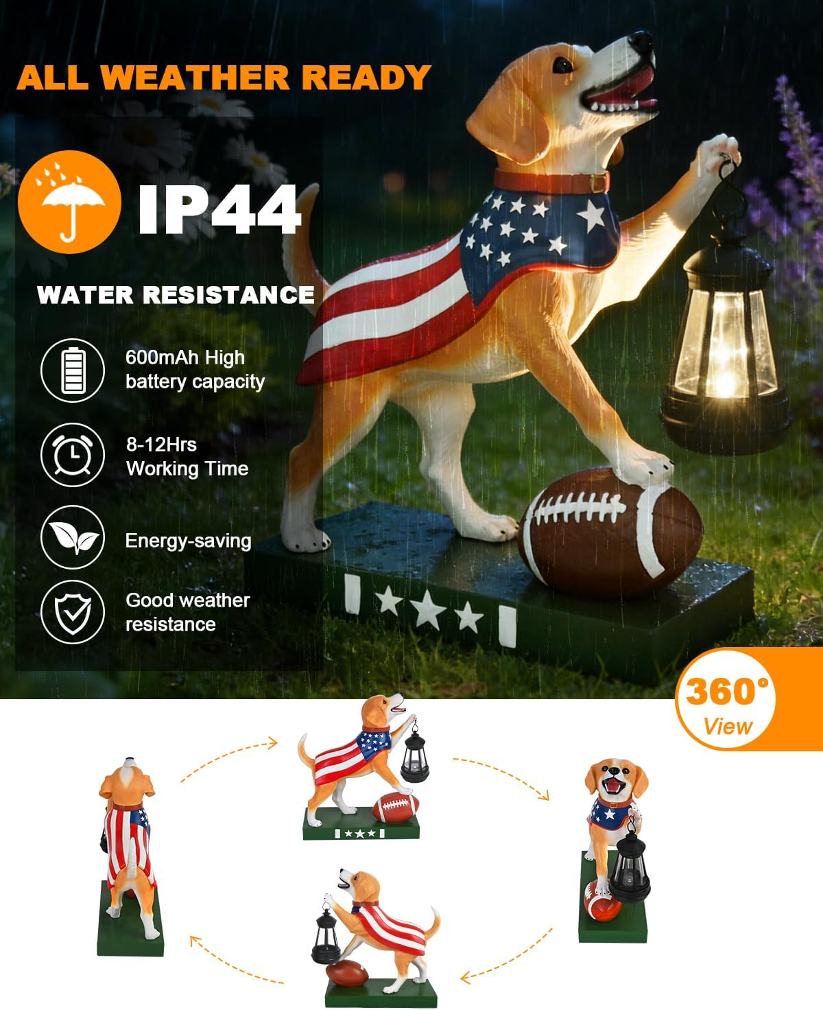 11.61 Inch Solar Dog Garden Statue with Lantern, Adorable Outdoor Garden Decor - Hand-Painted Figurine for Patio, Yard, Home - Ideal Gifts for Dog Lovers, Mom - Image 3