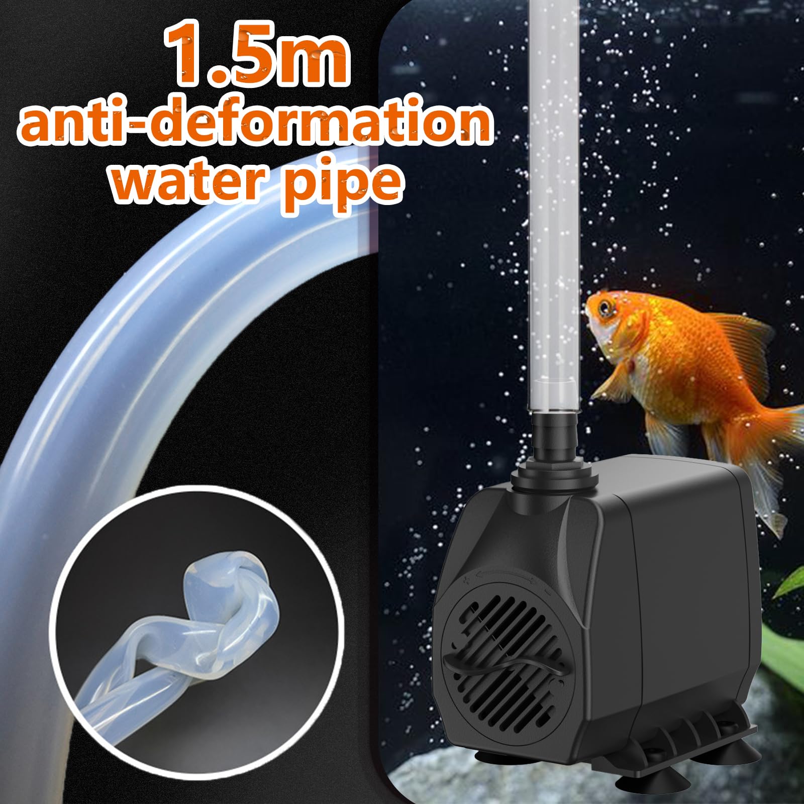 Bomba de Agua Sumergible 45W 2500L/H, Apagado Automático por Bajo Nivel, Protección contra Sobrecalentamiento y Funcionamiento Ultrasilencioso. Cable de 1.8 m Ideal para Estanques y Hidropónicos.