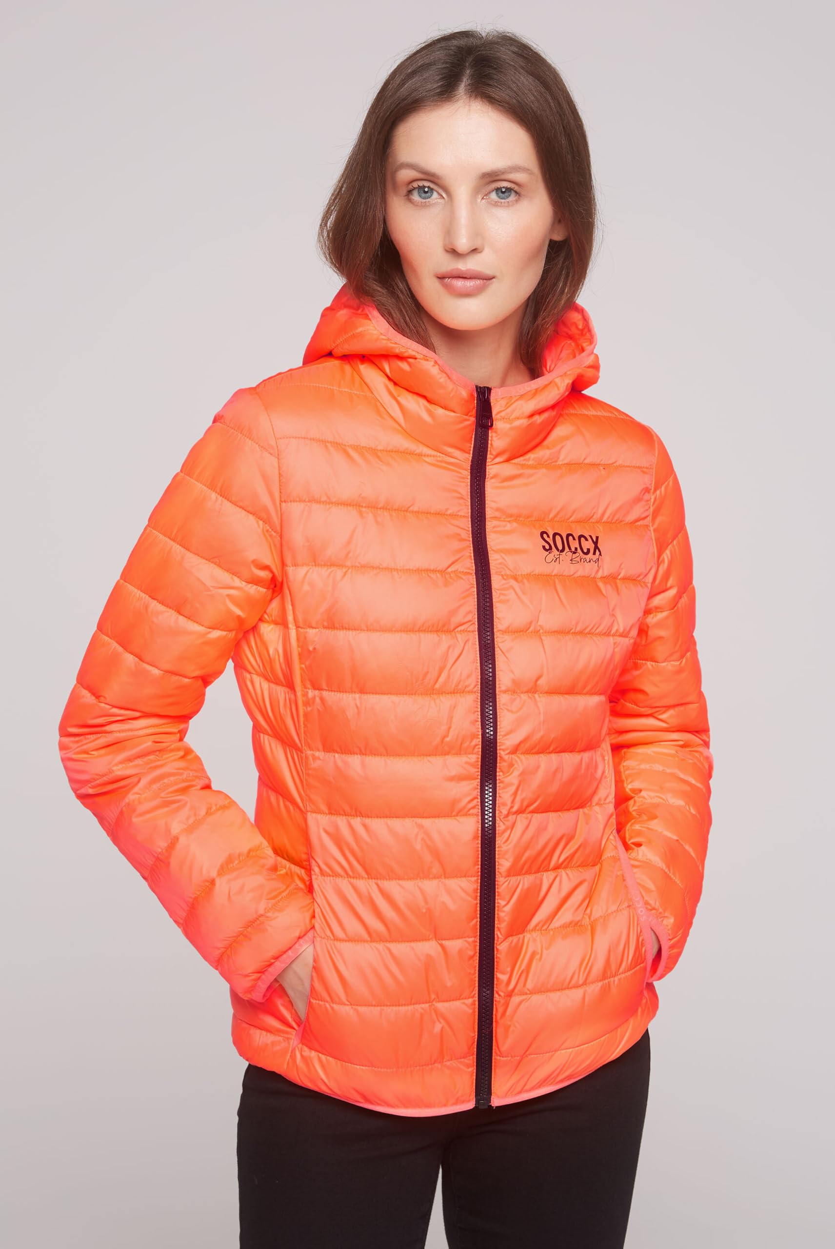 SOCCX Damen Leichte Steppjacke mit Kapuze