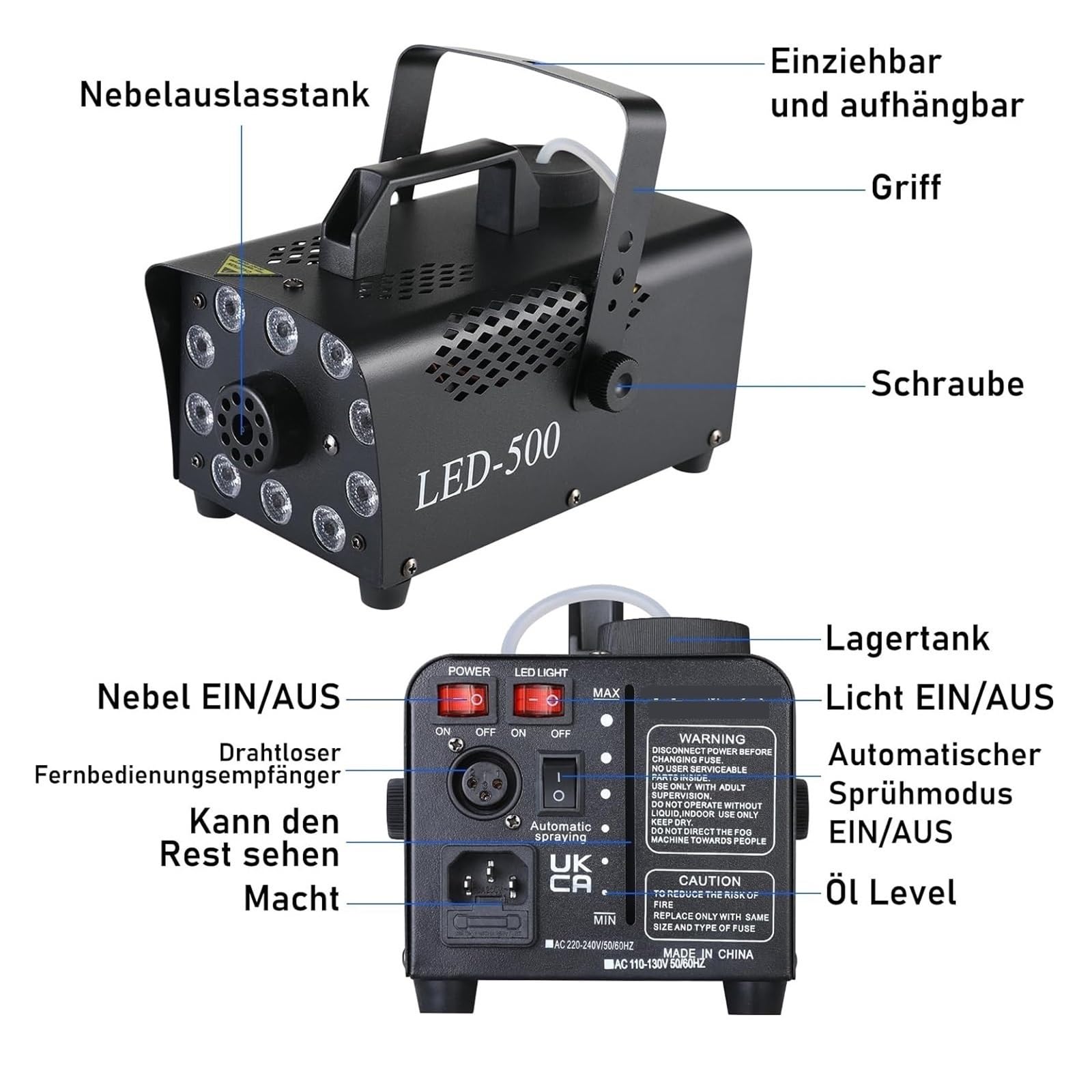 Machine À Fumée Et Brouillard 500W For Soirées Disco Scènes Avec 10 LED RGB Télécommande Sans Fil FuméE éPaisse