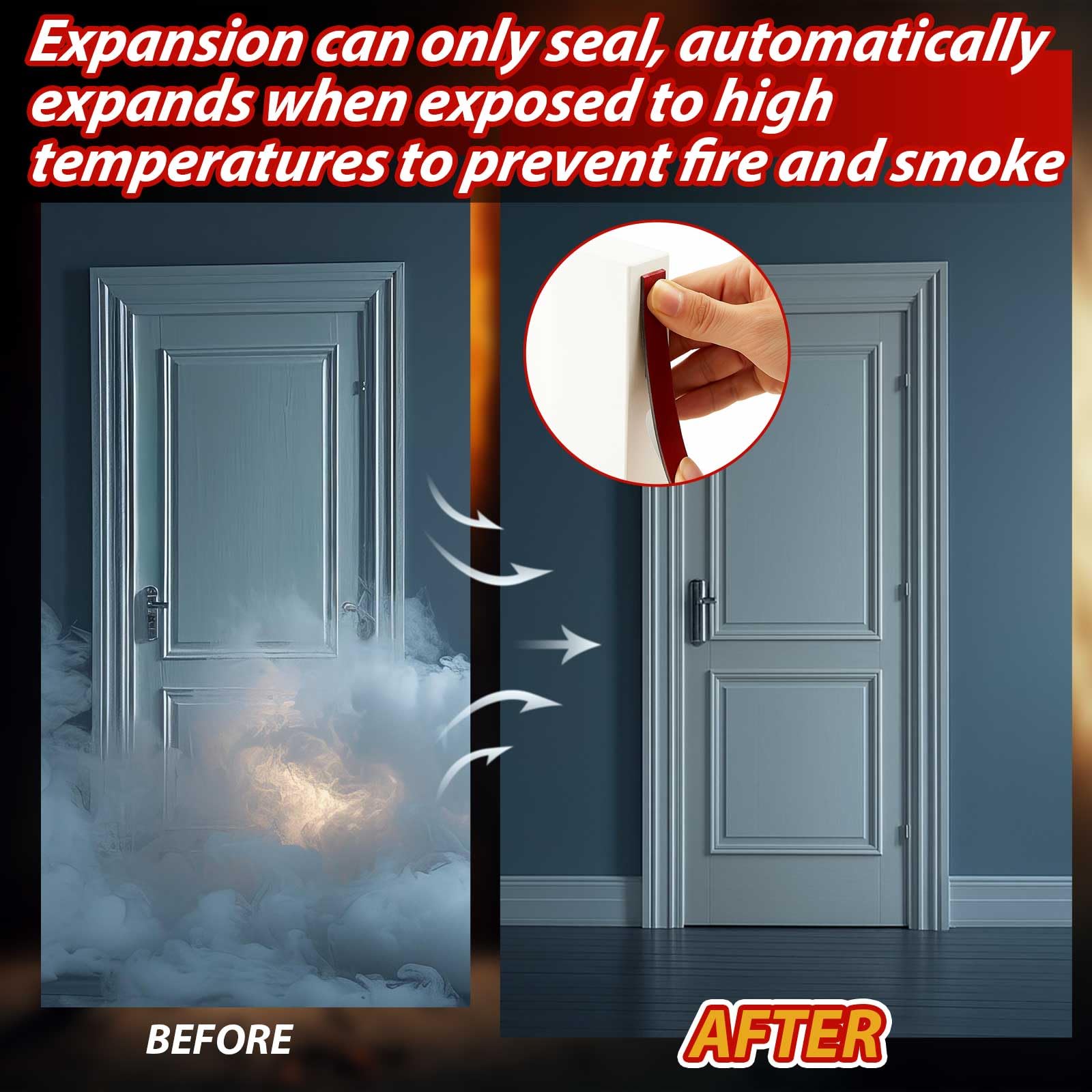 2 rollos de cinta de sellado de humo intumescente flexible expandible para puerta de incendio, junta de humo de goma compuesta con respaldo adhesivo para ventanas de fuego, puertas de acero
