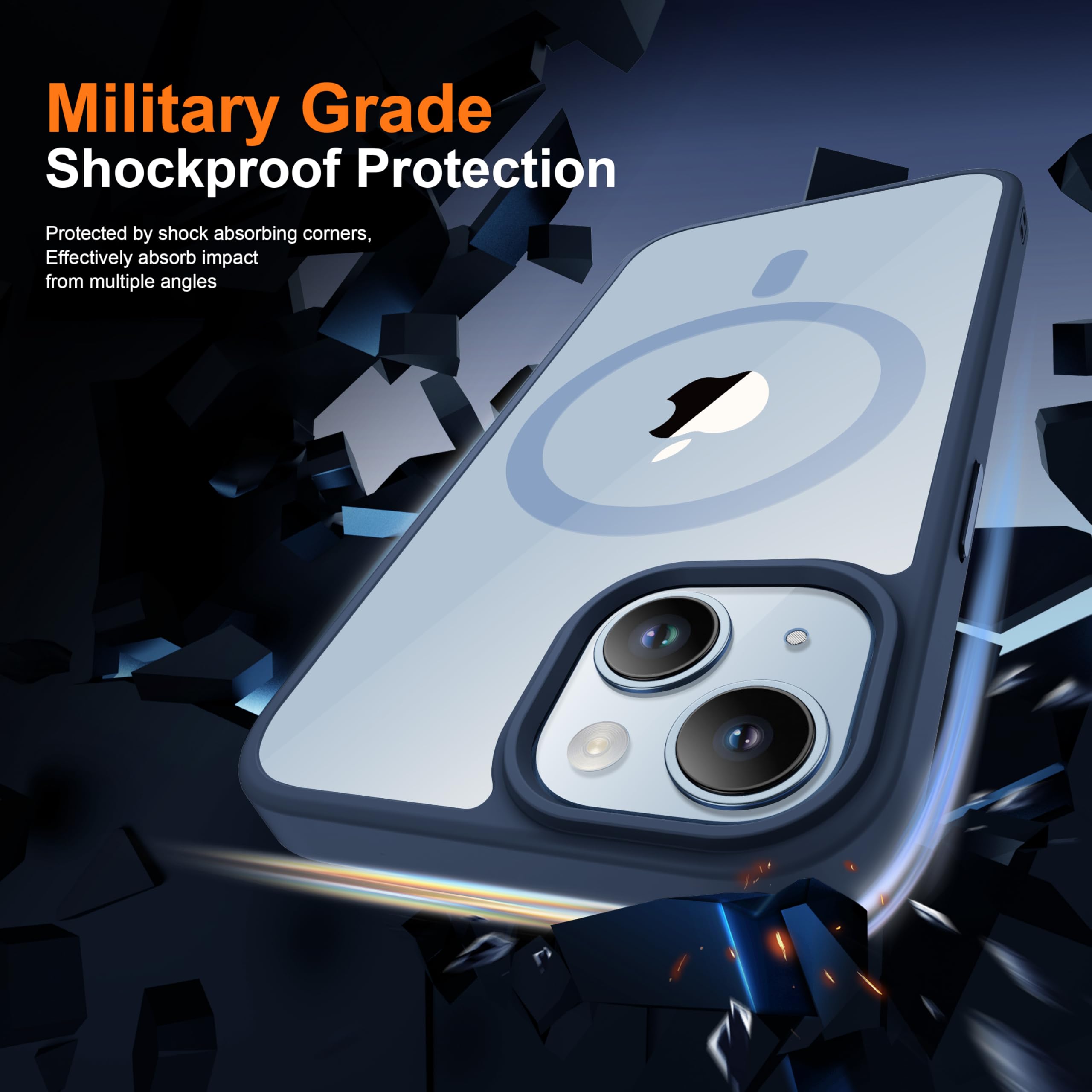 ORETECH Magnetica Cover per iPhone 14,Custodia iPhone 13 con 2X Vetro Temperato per Cellulare Protettiva Antiurto Protezione Militare Custodia per iPhone 14/13-Blu Navy