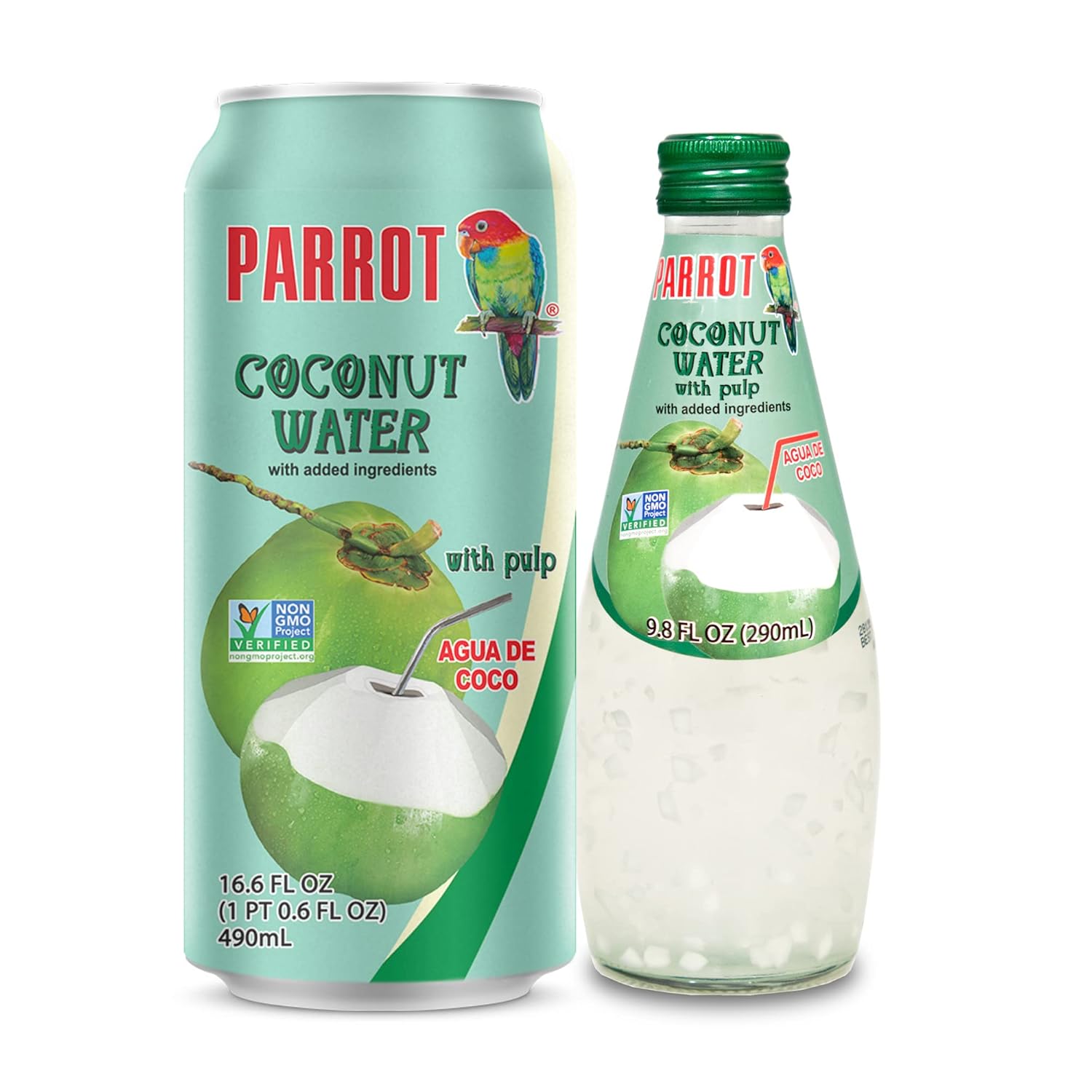 Parrot Brand Coconut Water with Pulp 16.6 fl. oz and 9.8 fl. oz. (Total Pack of 24)