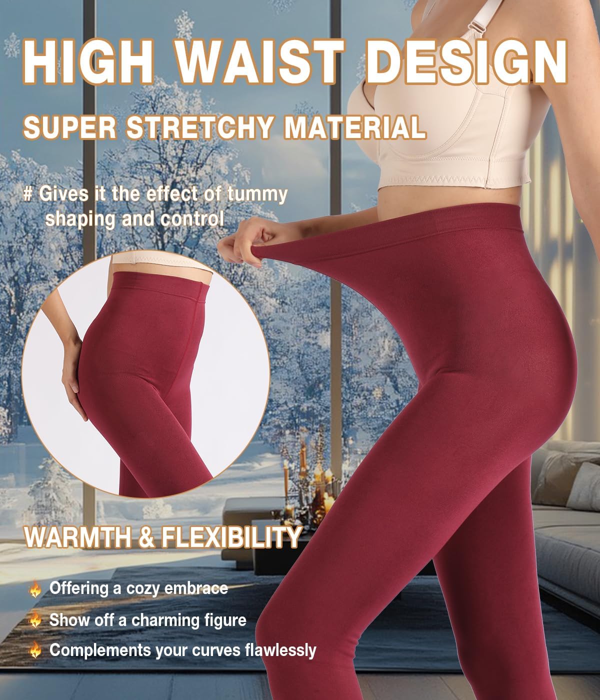 MERYLURE Fleece Lined Tights Women, Winter Warm Opaque Thermal Pantyhose, High Waisted Thick Control Top Leggings - Image 4